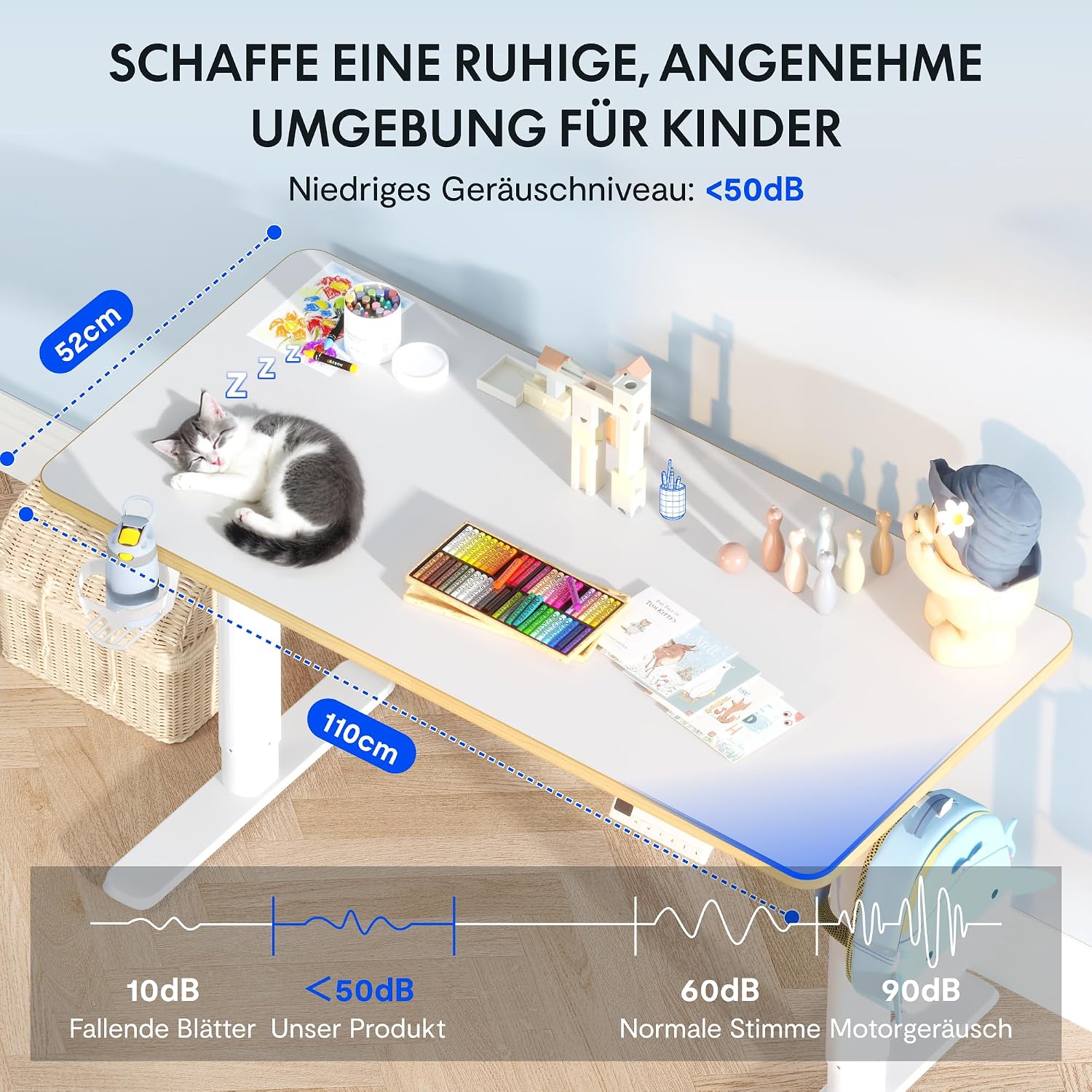 FLEXISPOT Kinderschreibtisch höhenverstellbar elektrisch 110 × 52 cm, Weiß – Bild 6