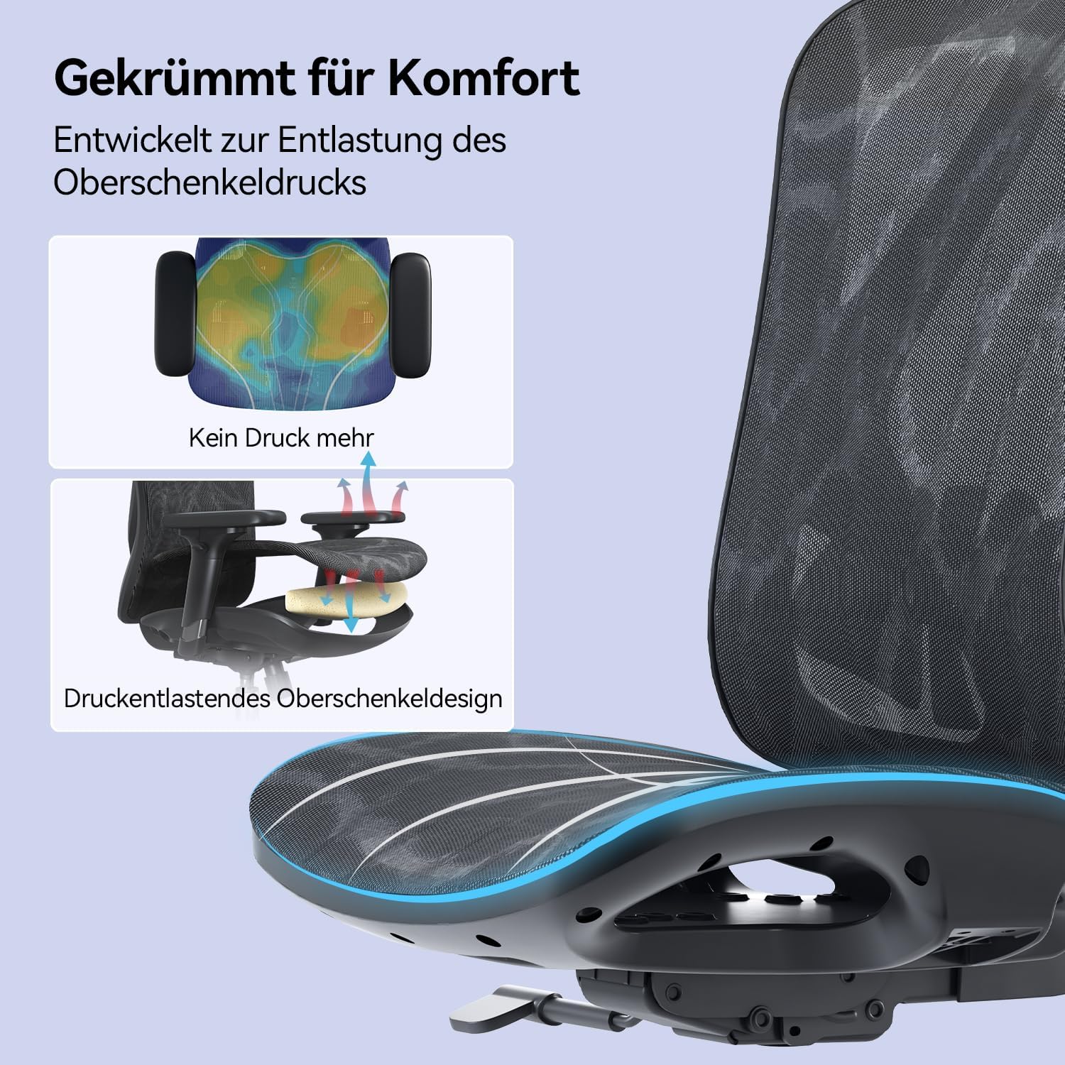 SIHOO M57 Ergonomischer Bürostuhl, Chefsessel mit 3D verstellbare Armlehne und Lendenwirbelstütze, Hautfreundliche Netz-Hochlehne, Schreibtischstuhl bis 150kg/330LB Belastbar(schwarz) – Bild 7