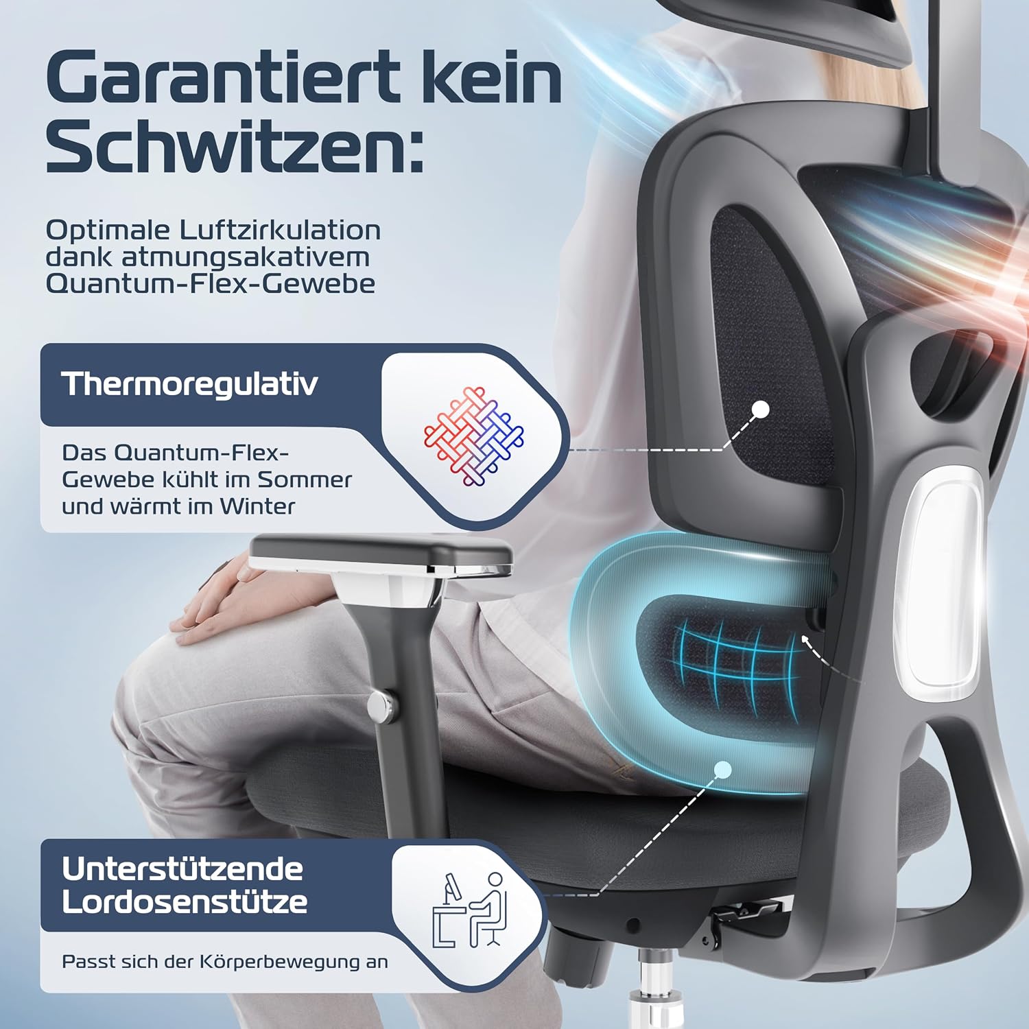 CLOUVOU ProSeat Bürostuhl Ergonomisch Homeoffice – Bild 5