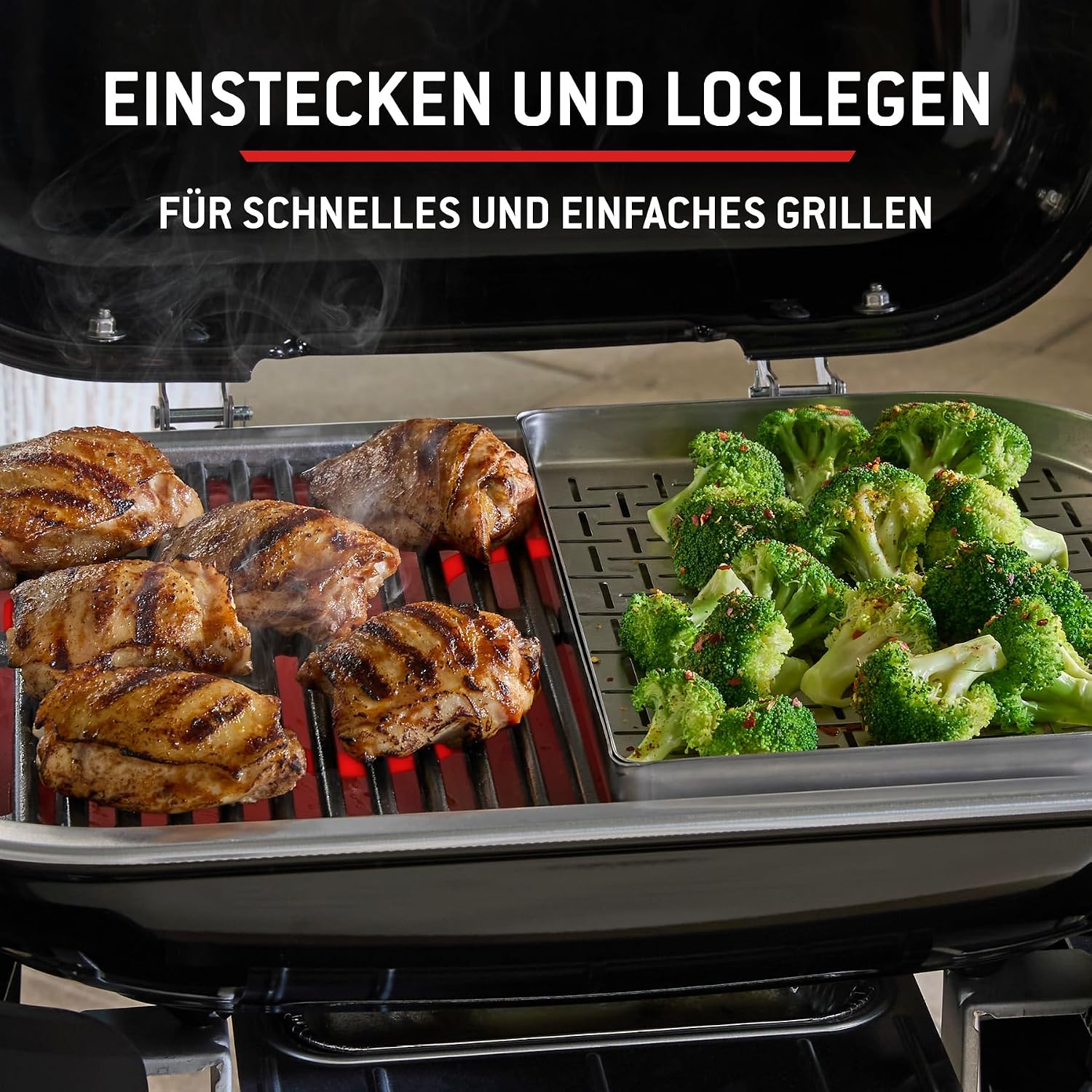 Weber Lumin Compact Tragbarer Kompakter Elektrogrill, Bis zu 315 °C, mit Deckelthermometer, Porzellanemaillierte Gusseisenroste, 43 x 32 cm Grillfläche, Schwarz (1502044) – Bild 7