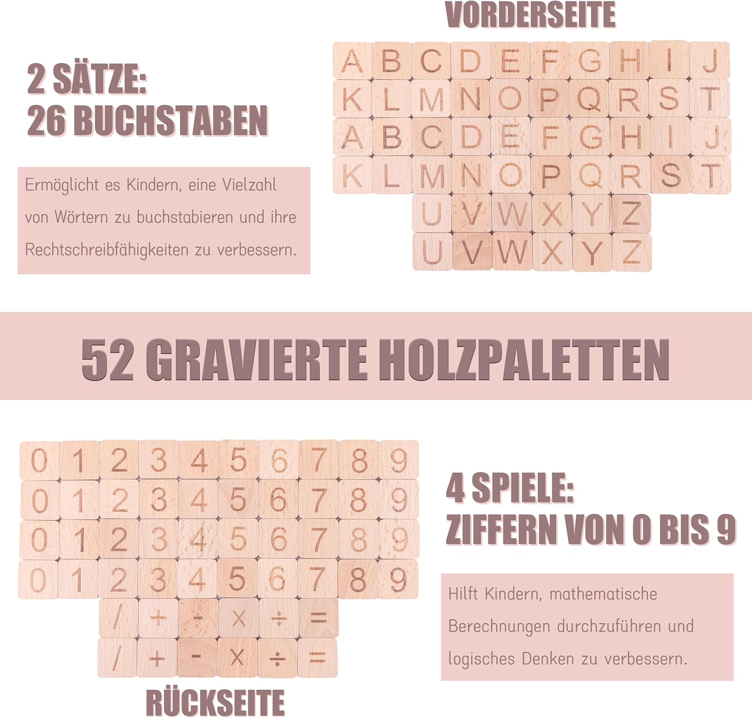 Montessori Holzspielzeug ab 3 Jahren – 3-in-1 Lernbox aus Holz: Buchstaben, Lesen Lernen, Zahlen & Rechnen – Lernspielzeug Kinder Geschenk zur Einschulung & Vorschule – Bild 7