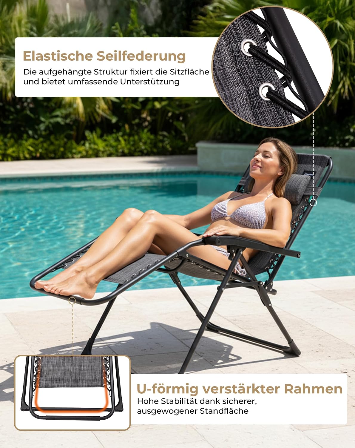 KingCamp Zero Gravity Liegestuhl Klappbar bis 180 kg, Kopfstütze, 2er Set – Bild 5