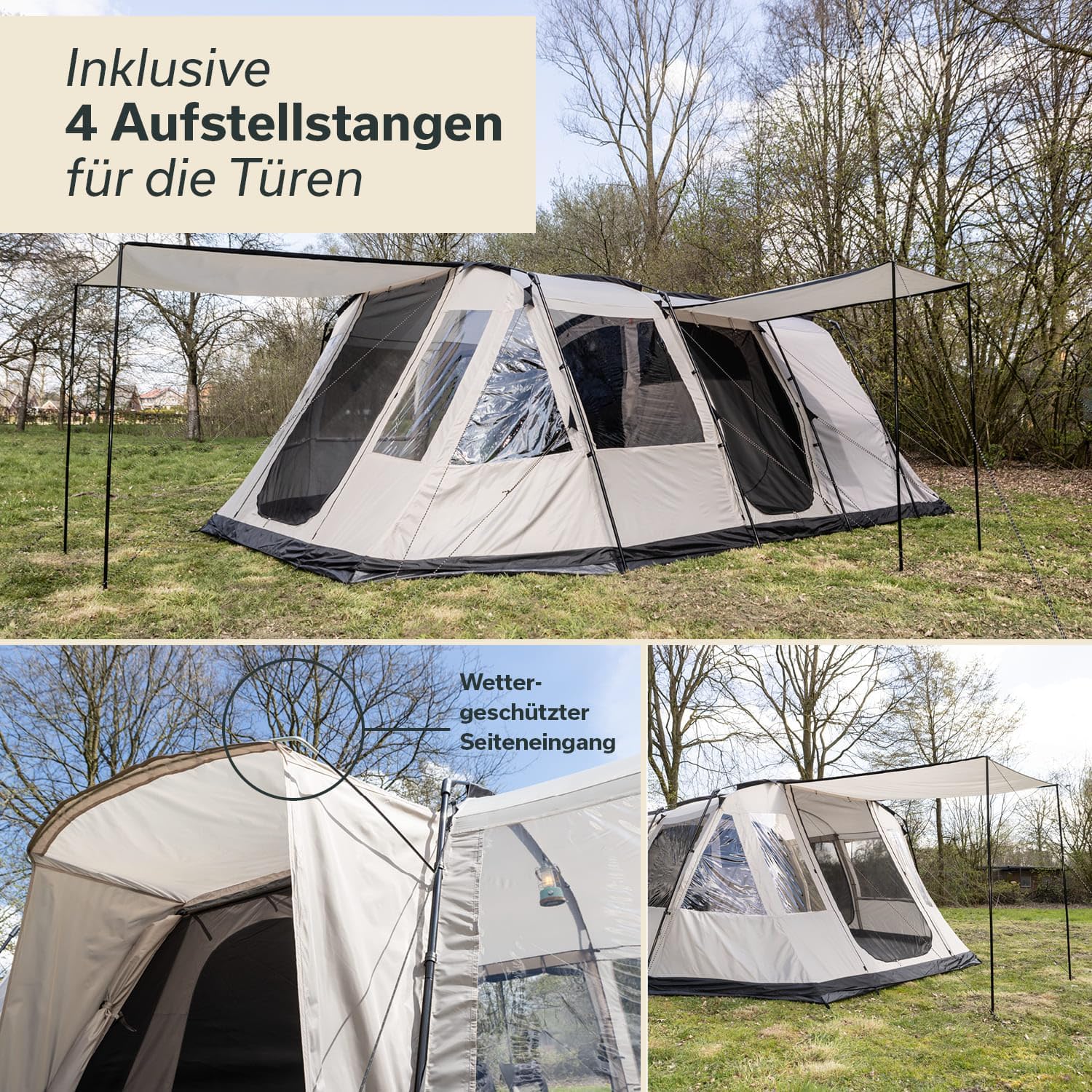 Skandika Tunnelzelt Nordland für 4 Personen | Zelt mit eingenähtem Zeltboden, wasserdicht, 5000 mm Wassersäule, 2 m Stehhöhe, teilbare Schlafkabine | Camping, Outdoor, Campingzelt, Familienzelt – Bild 5