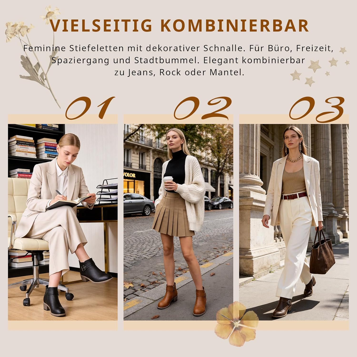 ziitop Stiefeletten Damen Schwarz mit Reißverschluss Elegante Boots Stiefel Damen Spitz Zulaufend Schnalle Western Chelsea Ankle Boots Herbst Winter Schuhe Ungefüttert Vielseitig Kurzstiefel – Bild 7