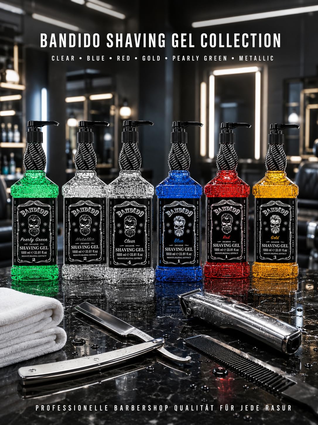 Bandido Shaving Gel Men Red & Blue 1000ml Rasiergel Transparent Männer Rasur Herren nicht-schäumend präzise Rasur der Bartkonturen mit jeder Rasierklinge Rasiermesser Herren verwendbar (Blue 1000ml) – Bild 8