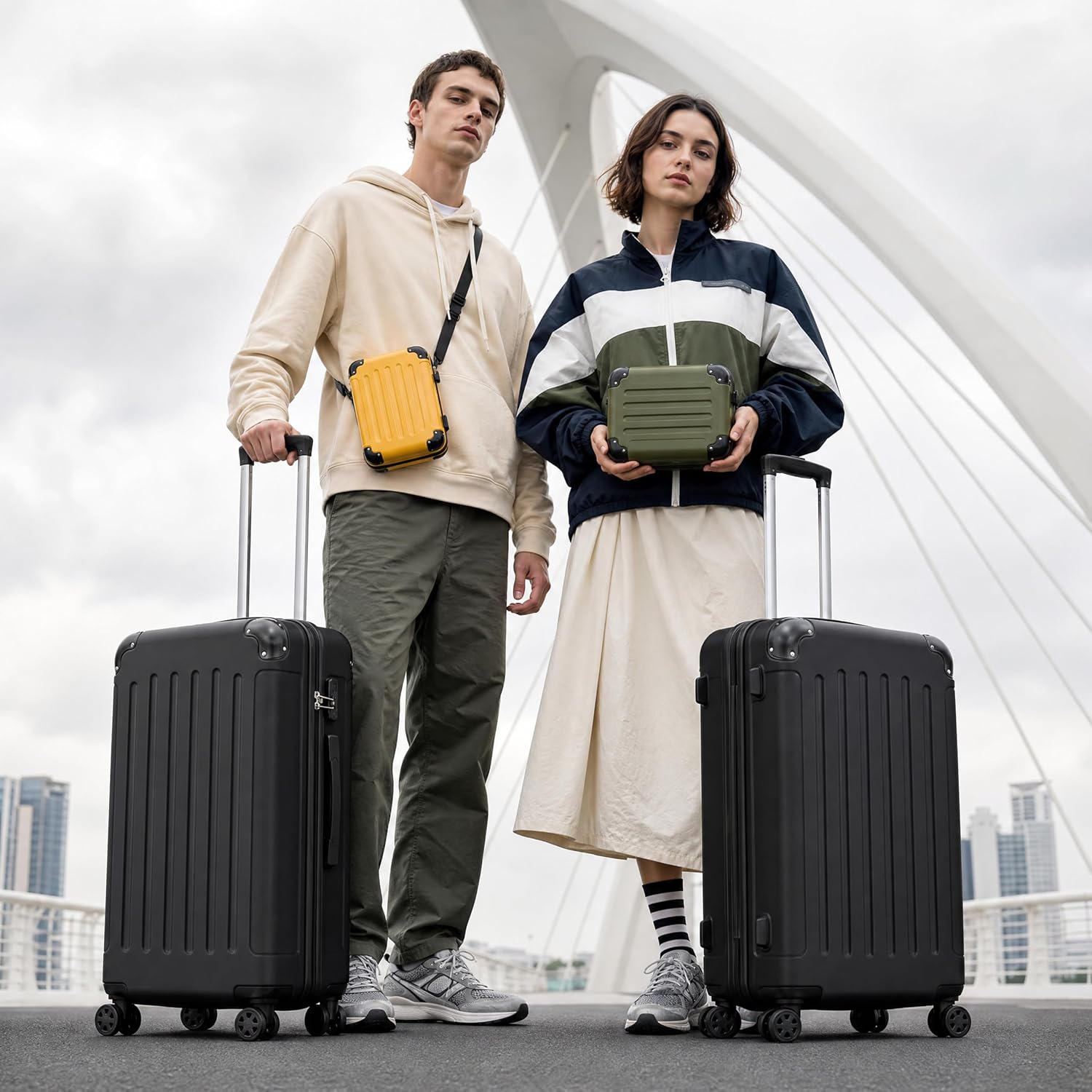 Koffer Suitcase L Schwarz, Trolley Reisekoffer, Rollkoffer Handgepäck mit 4 Rollen 360°, Hartschalenreisekoffer, Zahlenschloss, Weicher Gummigriff – Bild 7