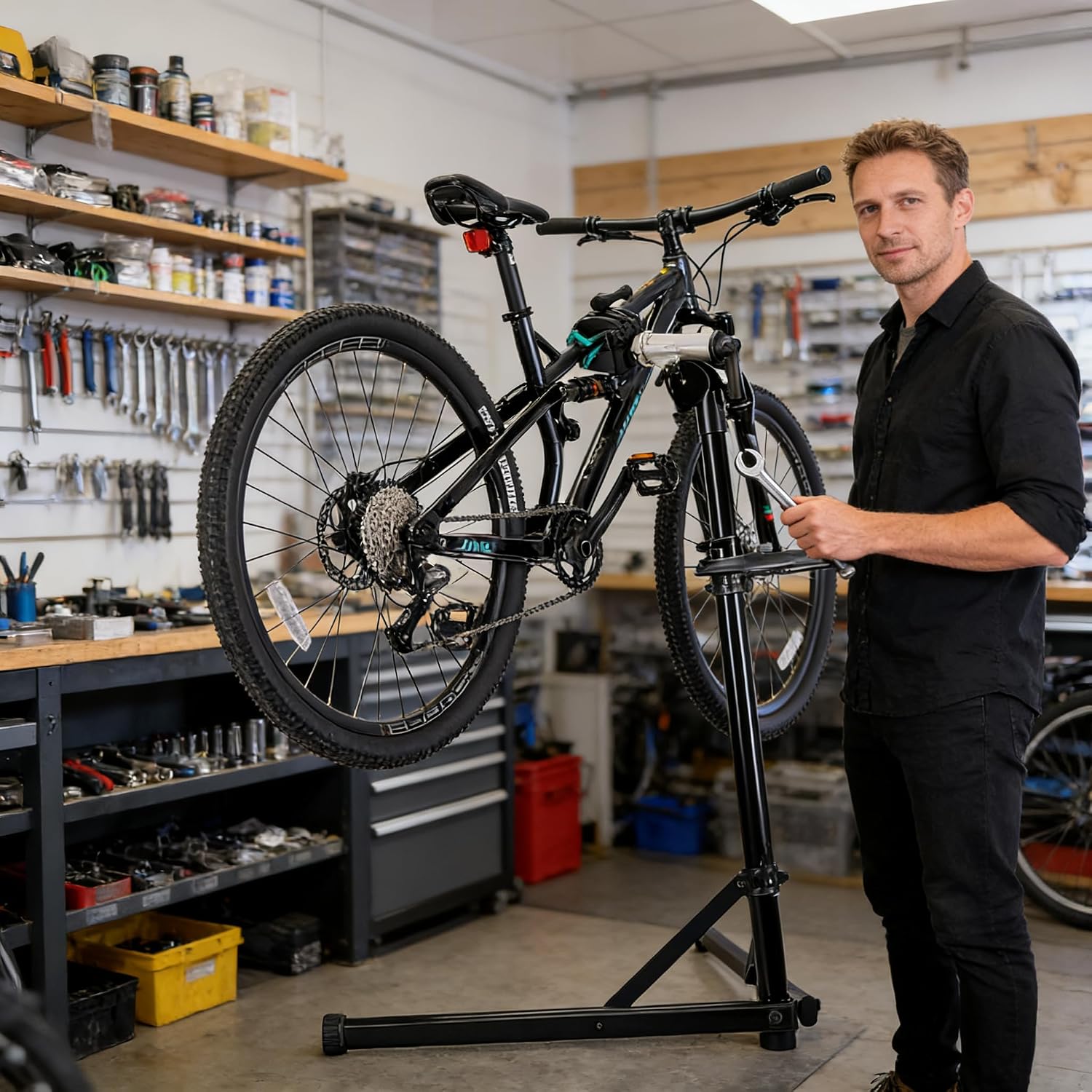 cyclists Profi Fahrrad-Reparaturständer bis 50kg – Klappbarer E-Bike Montageständer aus Aluminium – 360° Drehbar & Höhenverstellbar – Stabiler Arbeitsständer für Schwere MTB & Rennräder (Silber) – Bild 8