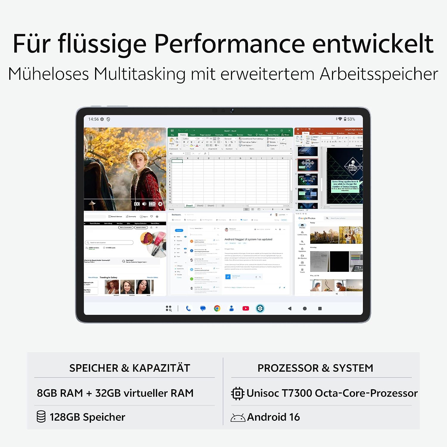SVITOO Tablet 13 Zoll, Android 16, 4G LTE mit SIM-Slot, 8 GB RAM + 32 GB Erweiterung, 128 GB Speicher, 2K-Display 2240 x 1600, 90 Hz, 11000 mAh, Widevine L1 – Bild 3
