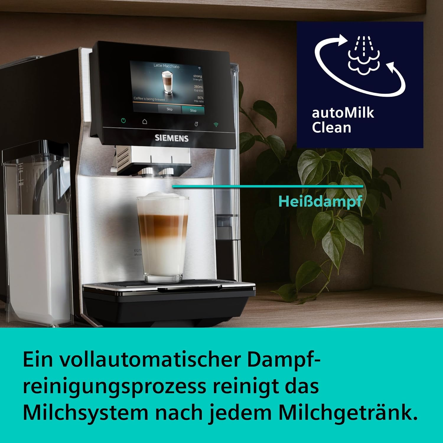 Siemens Kaffeevollautomat EQ700 iAroma, Full-Touch-Display, integrierter Milchbehälter, Tassenwärmer, Cold Brew und Slow Brew, Home Appliances App, Edelstahl schwarz, TQ727D03 – Bild 7