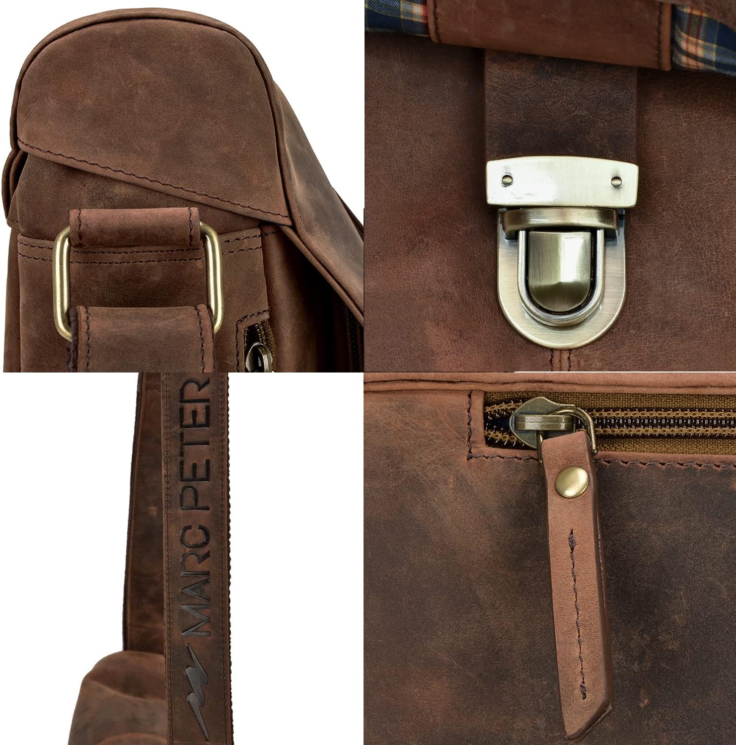 Marc Peter® Bergen leder Umhängetasche für Herren und Damen | 15.6 Zoll Laptoptasche | Aktentasche aus echtem Büffelleder – Bild 7