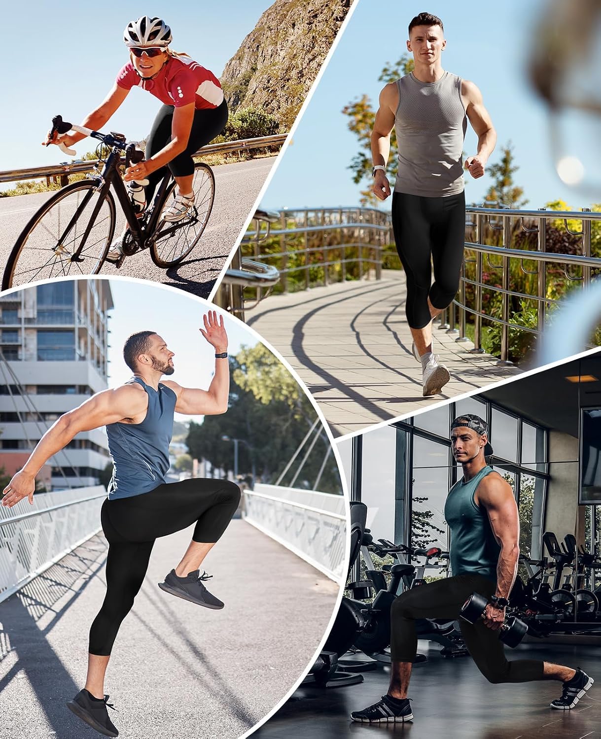 Niksa 3/4 Lang Kompressionshose Herren Laufhose Sport Leggings Schweißableitend schnelltrocknend Atmungsaktiv Funktionsunterhose für Fußball Basketball Fitness – Bild 3