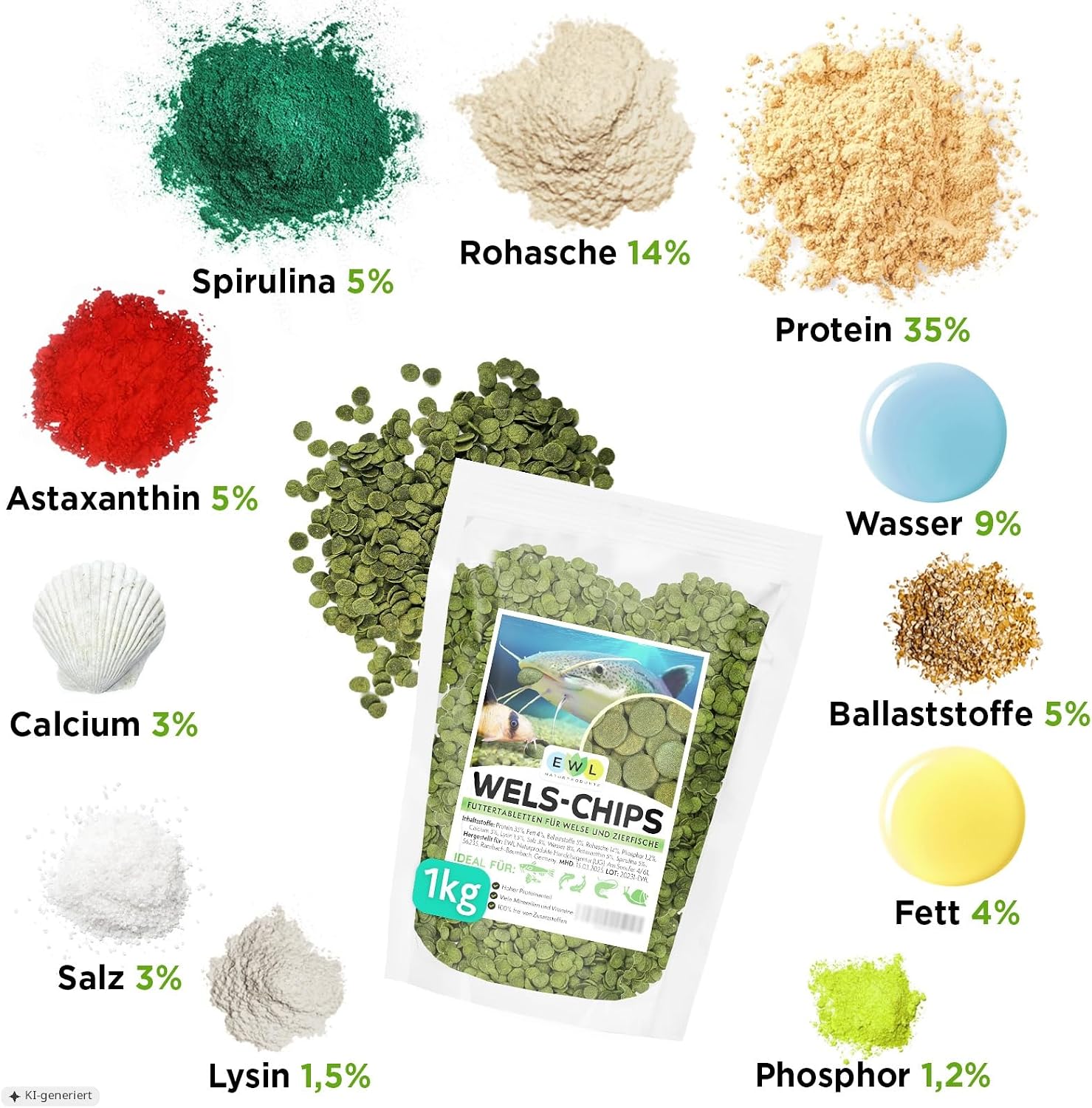 EWL Wels Futtertabletten 1kg (2L) | Wels Chips | Fischfutter mit Spirulina – Bild 2