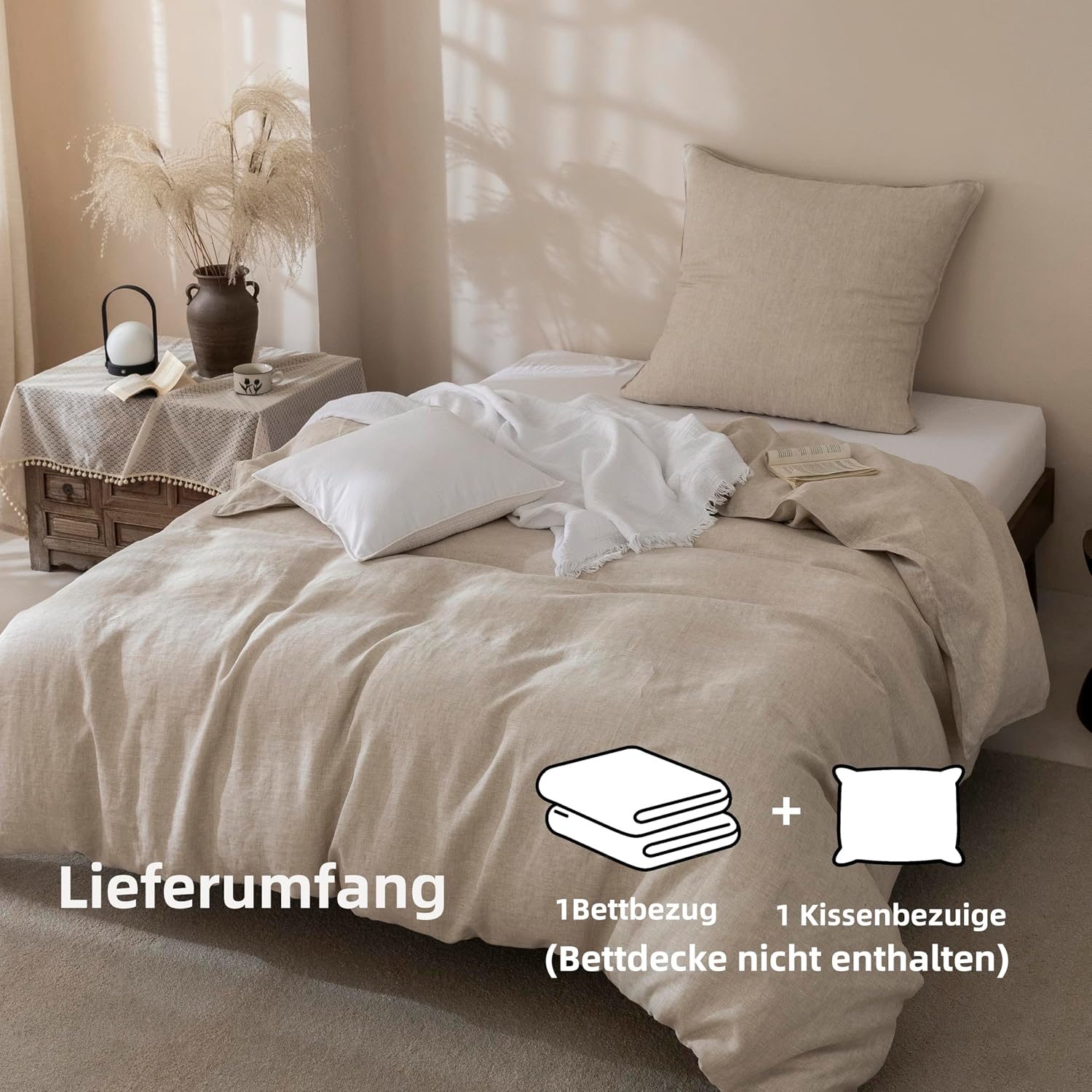 Talasily Leinen Bettwäsche 155x220 2teilig, 100% Naturflachs Stonewashed mit Reißverschluss, Atmungsaktiv Weich, Öko-Tex 100 Standard, Natur Leinen Farbe inklusive Kissenbezug 80x80 cm – Bild 5