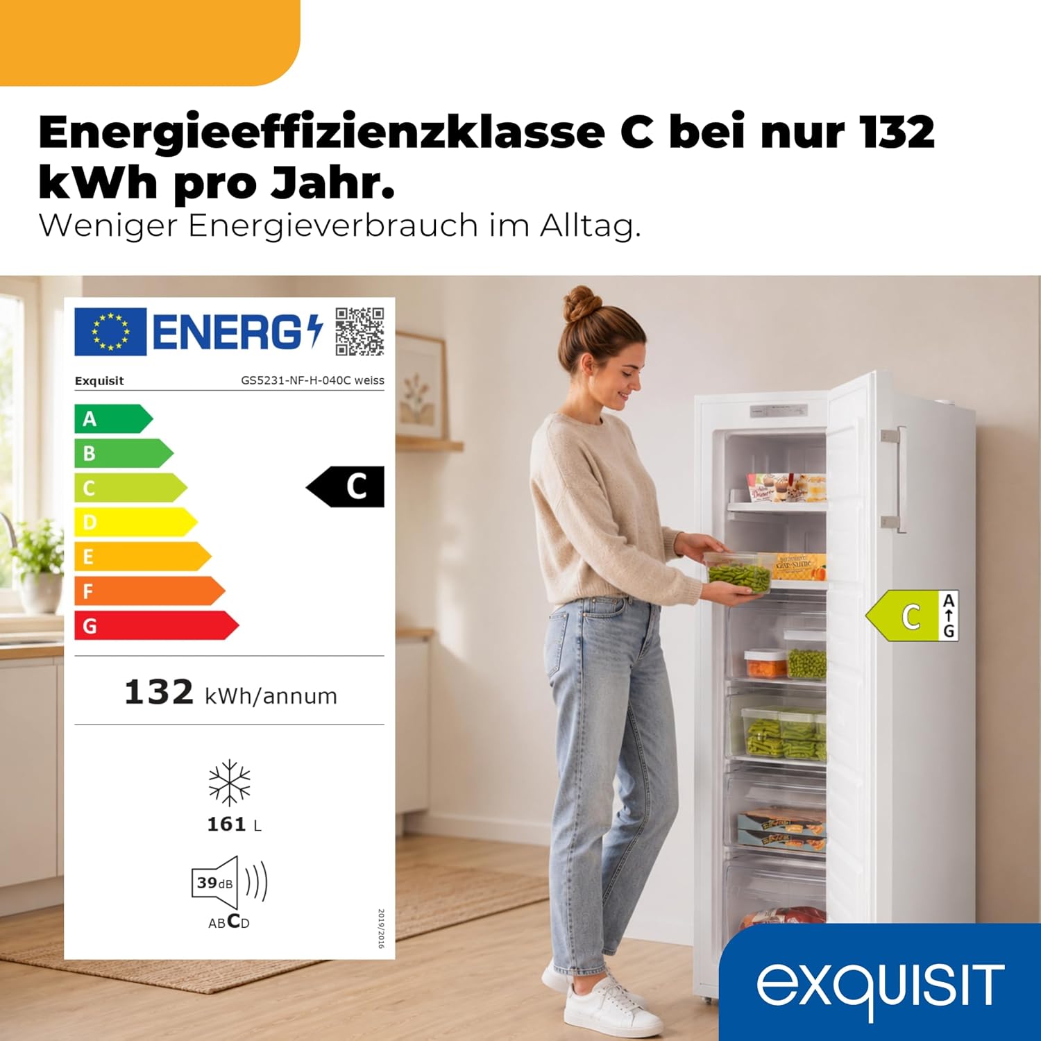 Exquisit GS5231-NF-H-040C Gefrierschrank - 161 l - NoFrost - Weiss – Bild 2