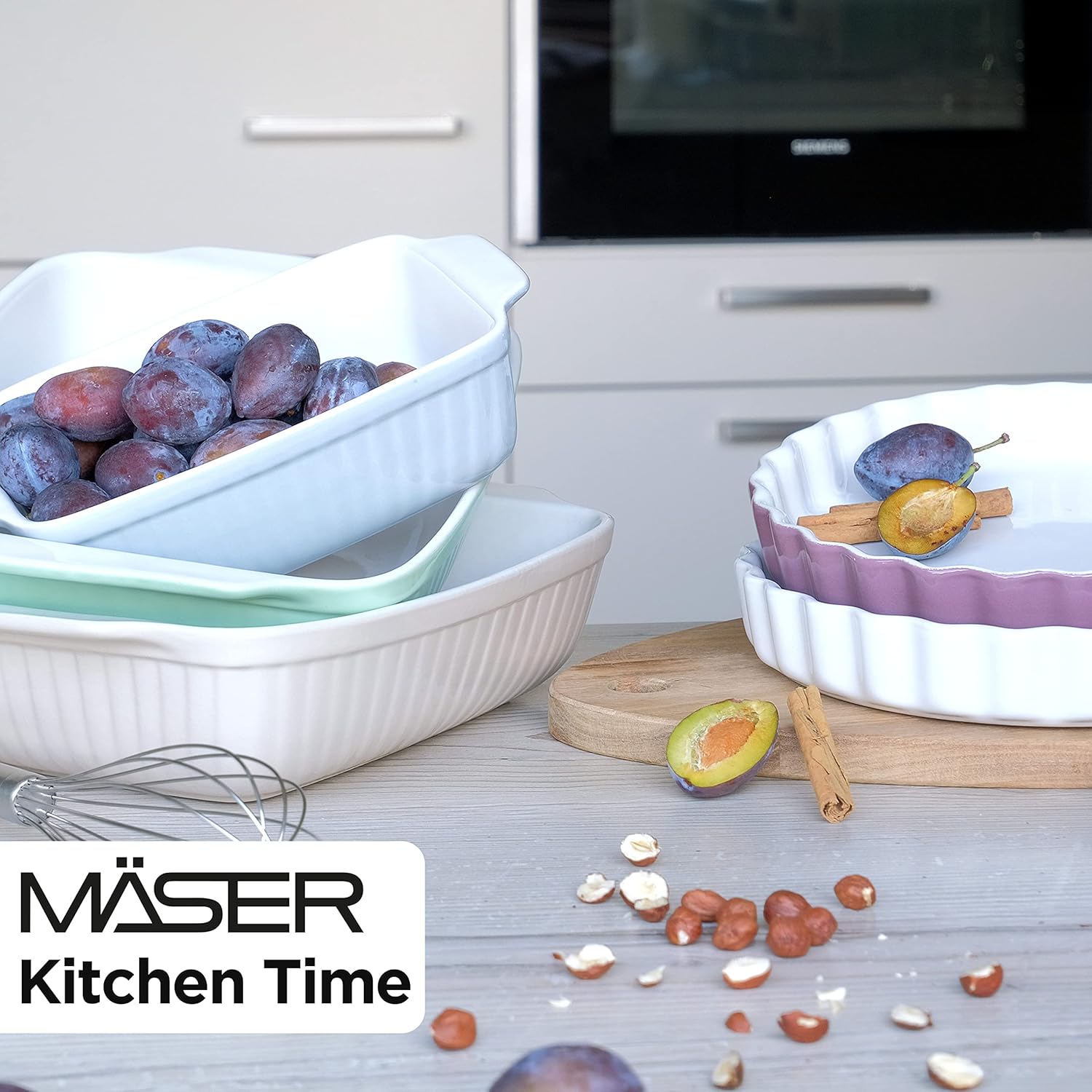 MÄSER 931137 Serie Kitchen Time, Auflaufformen rechteckig im 2er Set, eckige Ofenformen, ideal auch für Lasagne, kratz- und schnittfest, Keramik, 33 x 24 x 8 cm / 25,5 x 16 x 7 cm, Grau – Bild 7