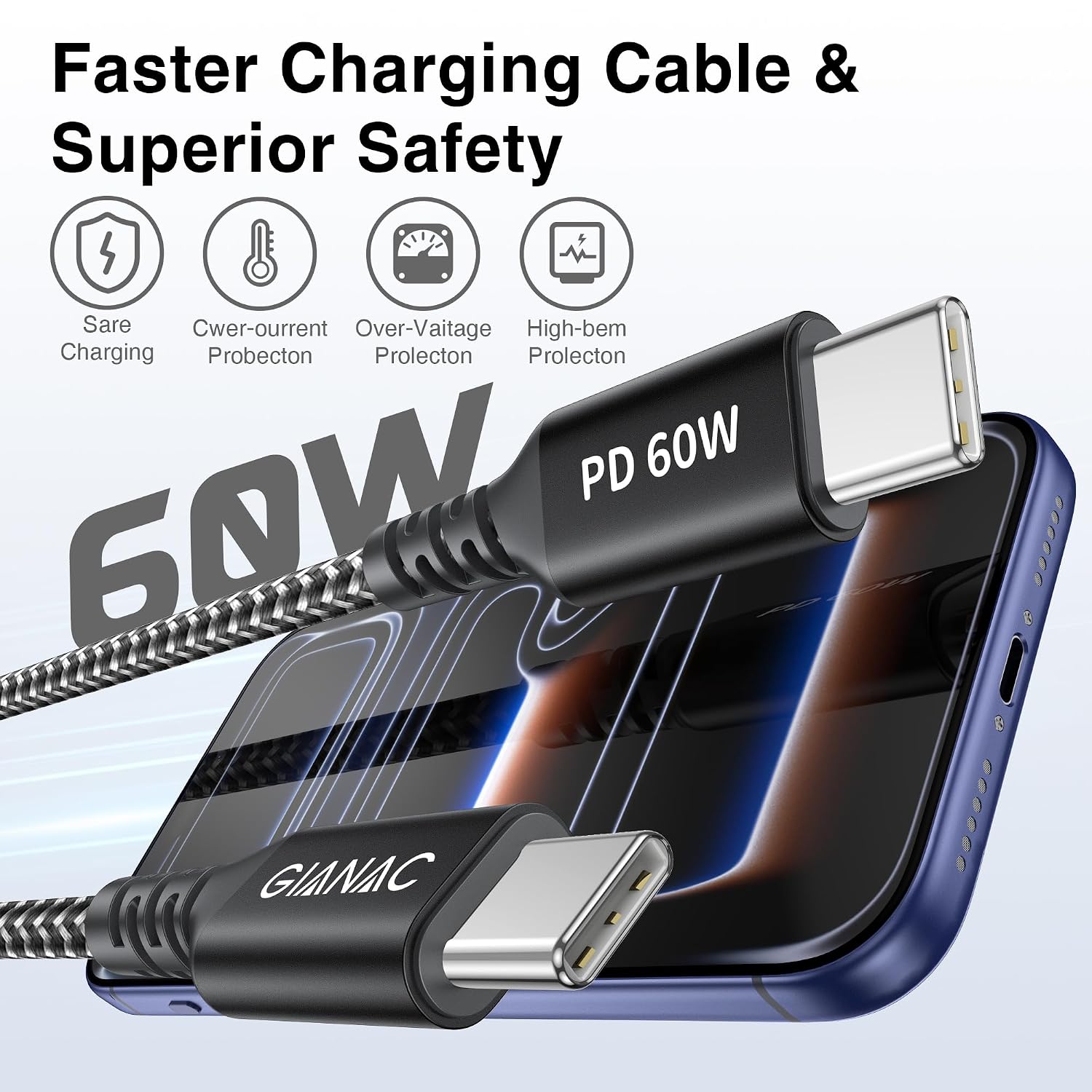 GIANAC USB C Kabel 4 Stück 0.5M+1M+1M+2M USB C auf USB C Kabel 60W – Bild 4