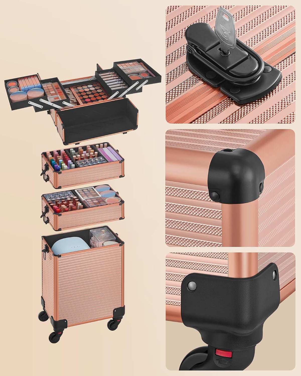 SONGMICS Kosmetikkoffer, Trolley, abschließbar, 34 x 24 x 79,3 cm – Bild 3