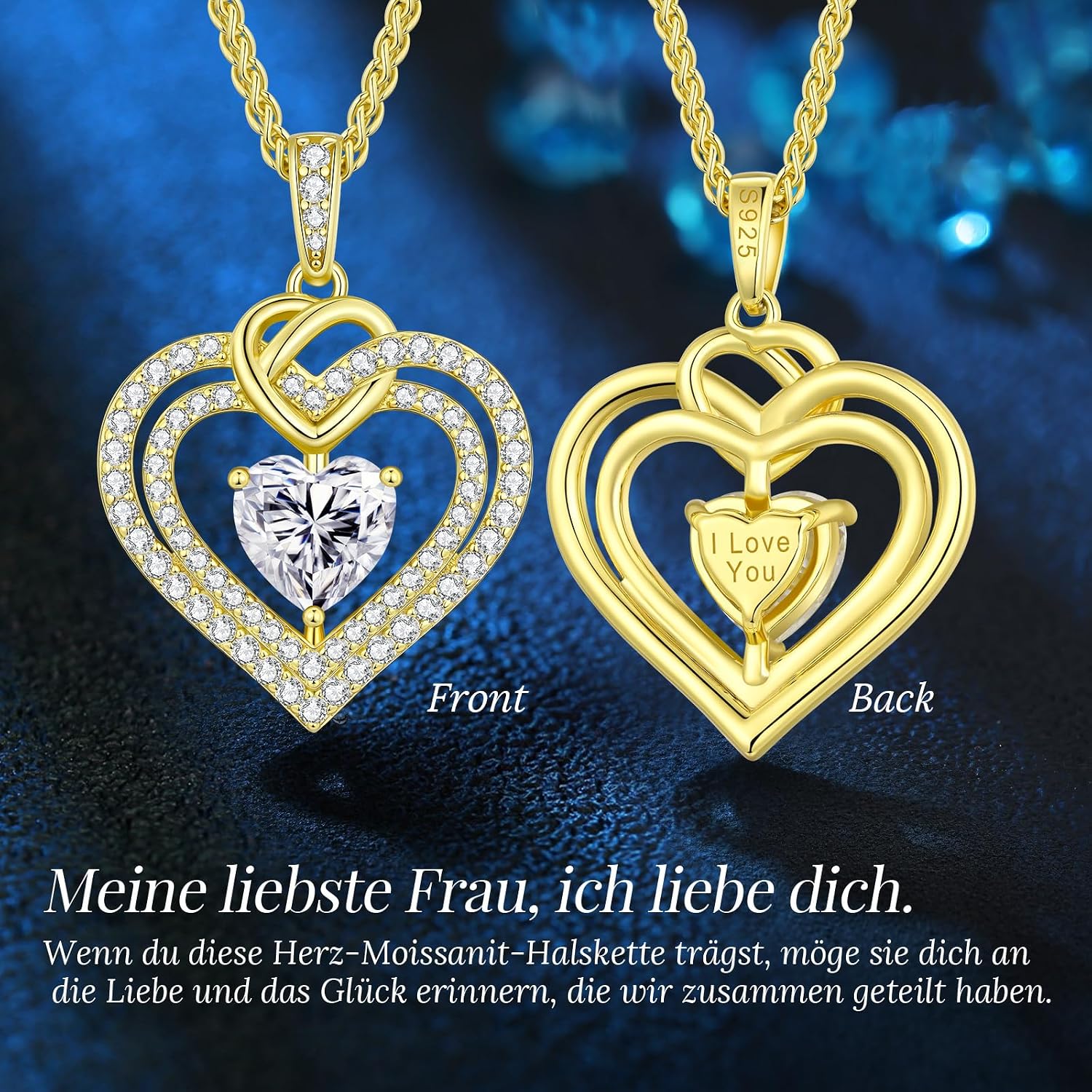CDE Kette Damen Moissanite Halskette Damen Silber 925, Doppel Herz VVS1 Reinheit D Farbe, Frauen Schmuck Geburtstags Geschenk für Sie Freundin Weihnachten Valentinstag Muttertags – Bild 5