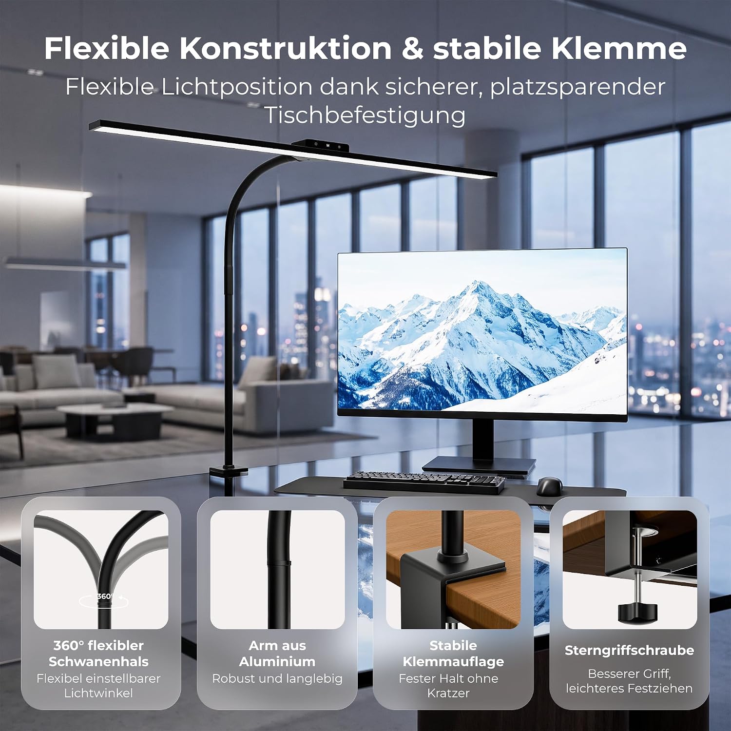 Schreibtischlampe LED Dimmbar, 80 cm Klemmbare Monitor Lampe – Bild 8