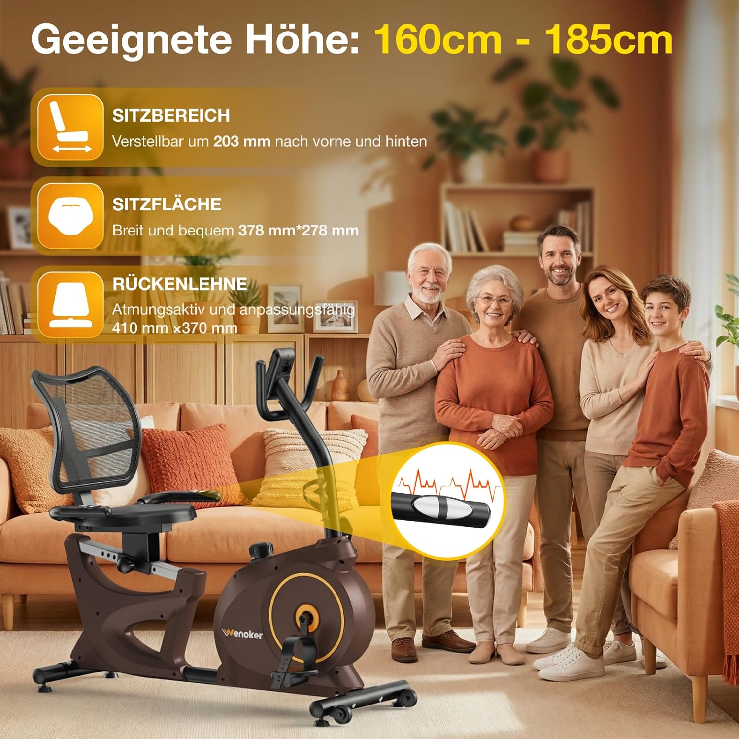 Wenoker Ergometer Liege 15 Widerstandsstufen für Senioren – Bild 4