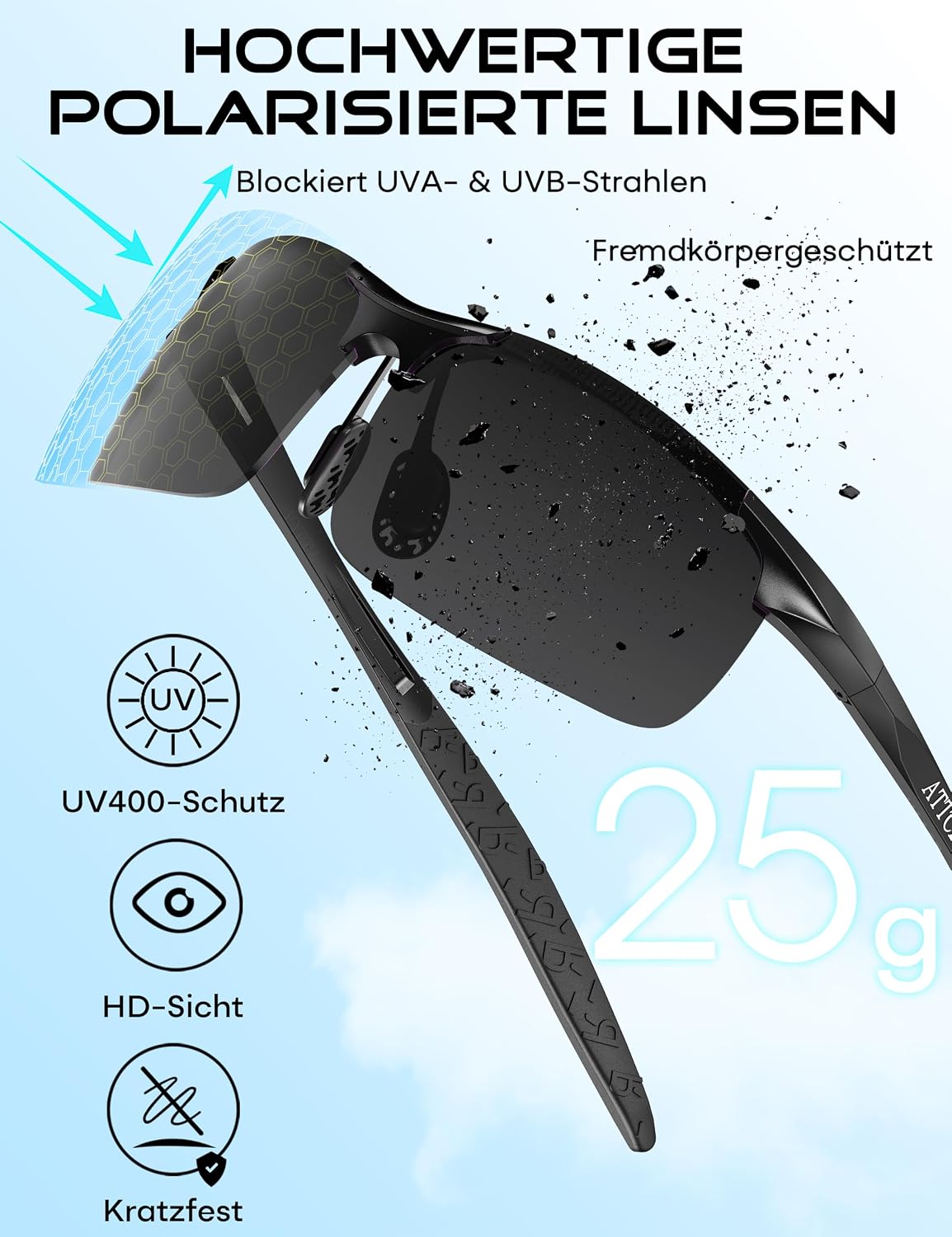 ATTCL Sonnenbrille Herren Polarisiert Sports UV400 Leicht Wrap-Around AL-MG – Bild 4