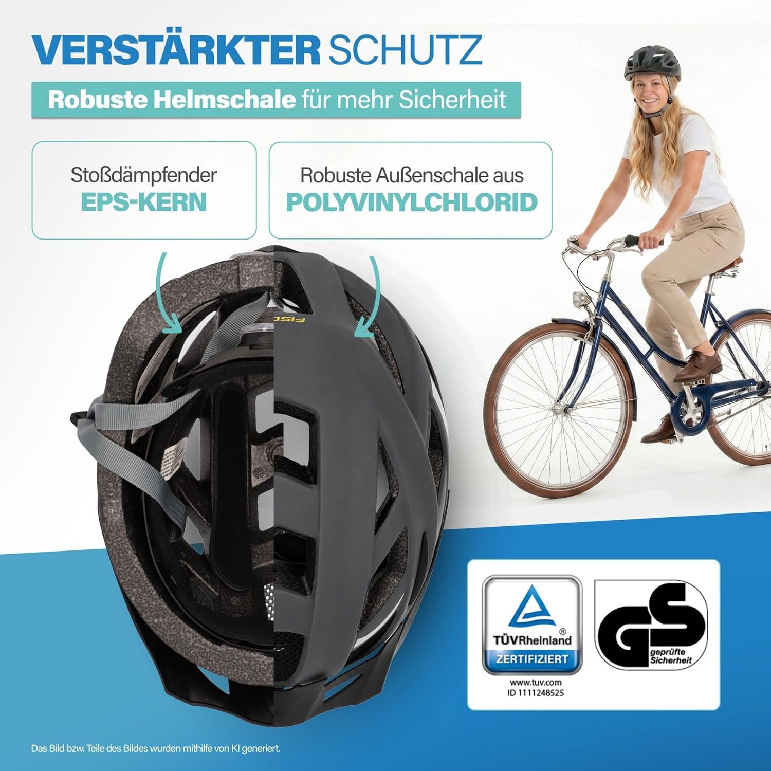 Fischer Erwachsene Fahrradhelm, Radhelm, Cityhelm Urban Lano, mit beleuchtetem Innenring-System – Bild 3