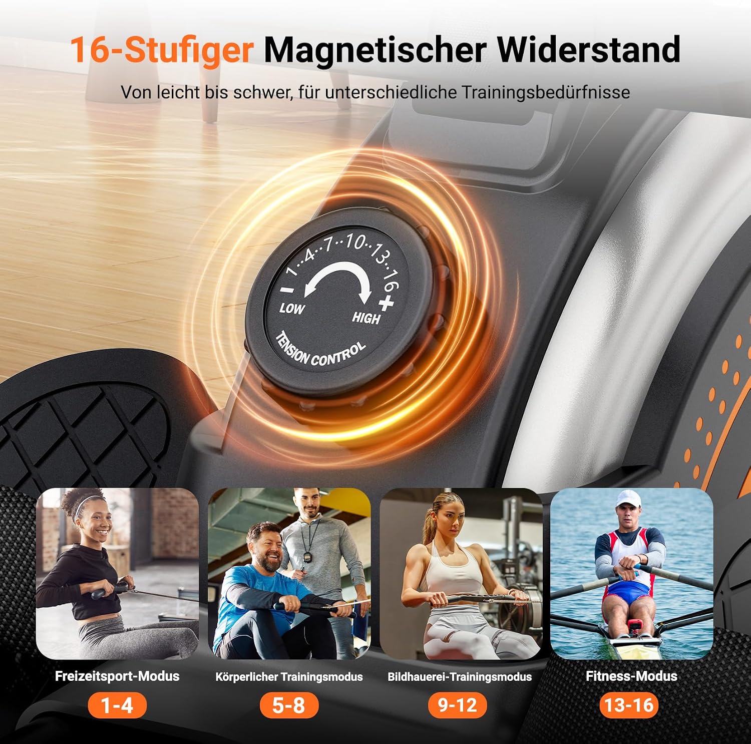 Dripex Rudergerät für Zuhause, Magnetisches Rudergerät bis 160kg Belastbar – Bild 3