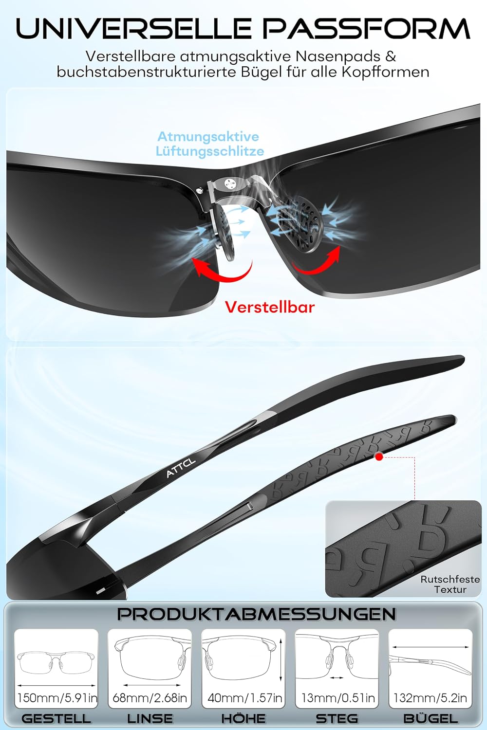 ATTCL Sonnenbrille Herren Polarisiert Sports UV400 Leicht Wrap-Around AL-MG – Bild 7