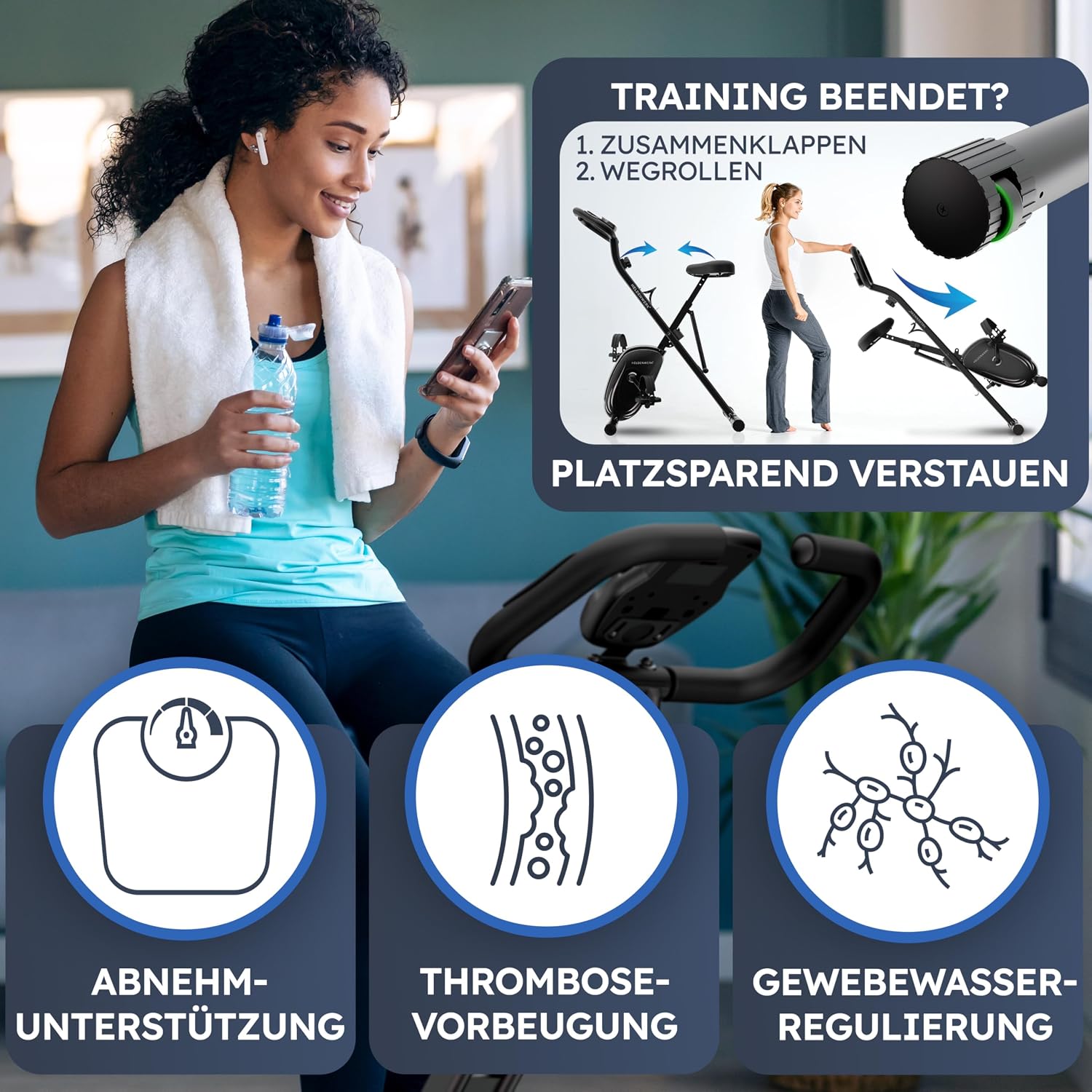 HELDENWERK® Heimtrainer Fahrrad klappbar Hometrainer TÜV/GS geprüft, leise – Bild 4