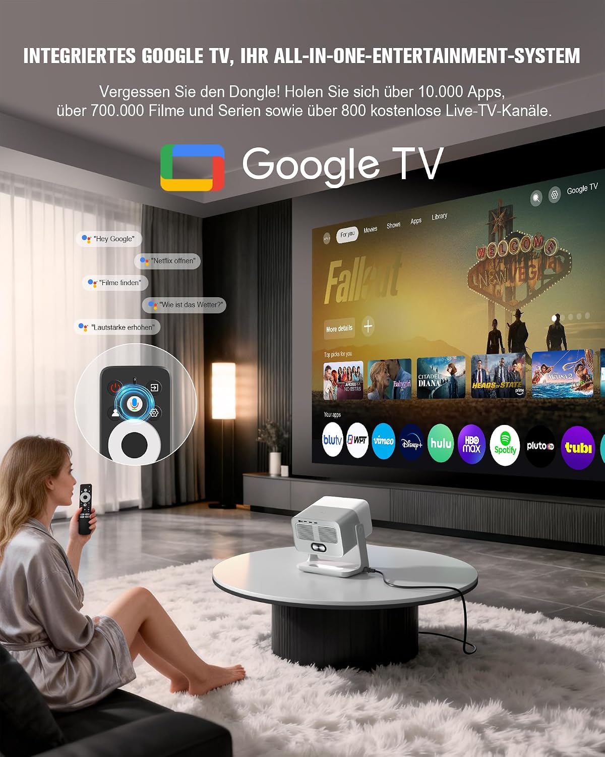Beamer 4K Google TV 4000ANSI Dolby Audio FHD 1080P Outdoor Beamer Smart – Bild 3
