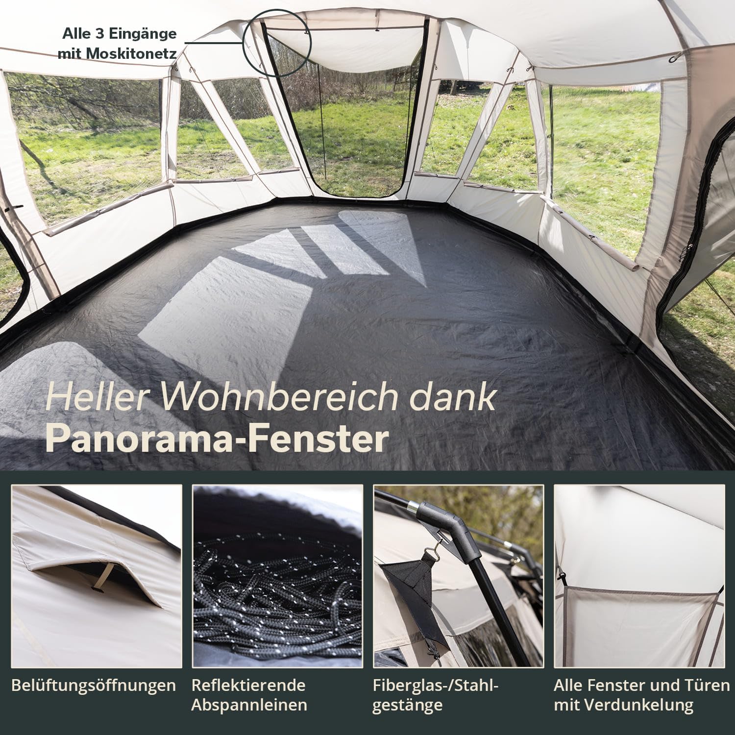 Skandika Tunnelzelt Nordland für 4 Personen | Zelt mit eingenähtem Zeltboden, wasserdicht, 5000 mm Wassersäule, 2 m Stehhöhe, teilbare Schlafkabine | Camping, Outdoor, Campingzelt, Familienzelt – Bild 3