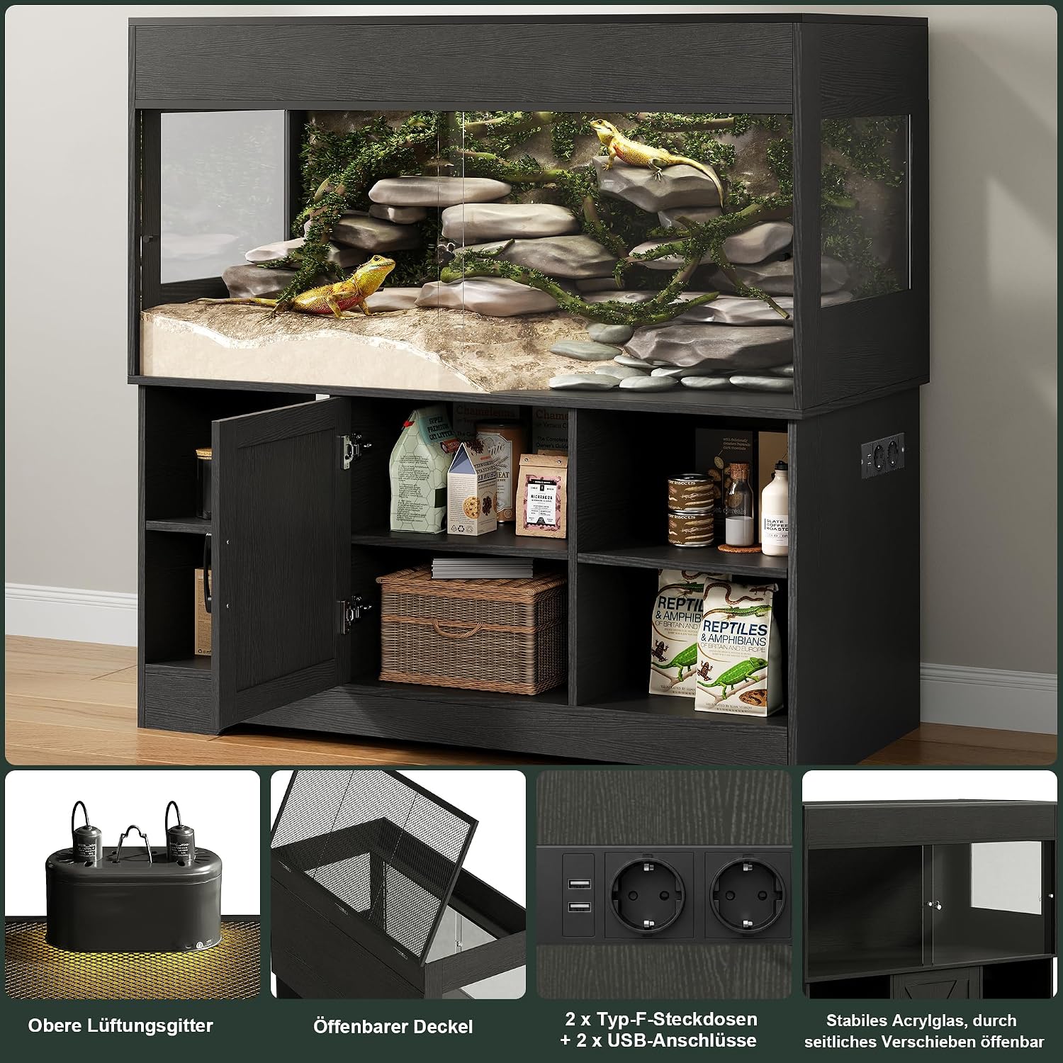 Herture Großes Terrarium mit Unterschrank 150 L, 90 x 46 x 41 cm – Bild 3