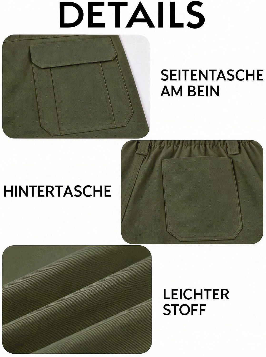 Runcati Herren Hose Regular Fit Cargohose Männer Einfarbig Casual Freizeithose Baumwolle Elastische Taille Jogginghose Outdoor Sporthose mit Taschen – Bild 7