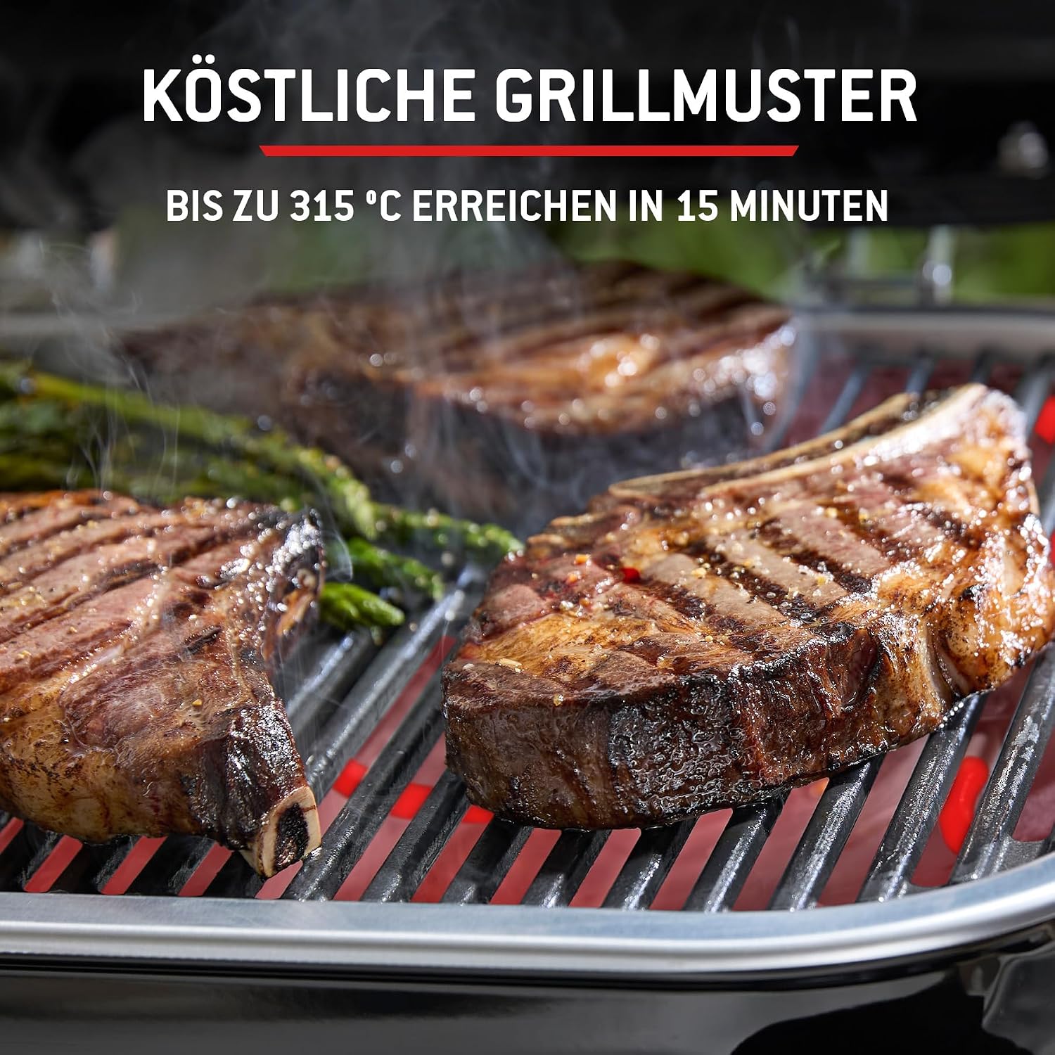 Weber Lumin Compact Tragbarer Kompakter Elektrogrill, Bis zu 315 °C, mit Deckelthermometer, Porzellanemaillierte Gusseisenroste, 43 x 32 cm Grillfläche, Schwarz (1502044) – Bild 9