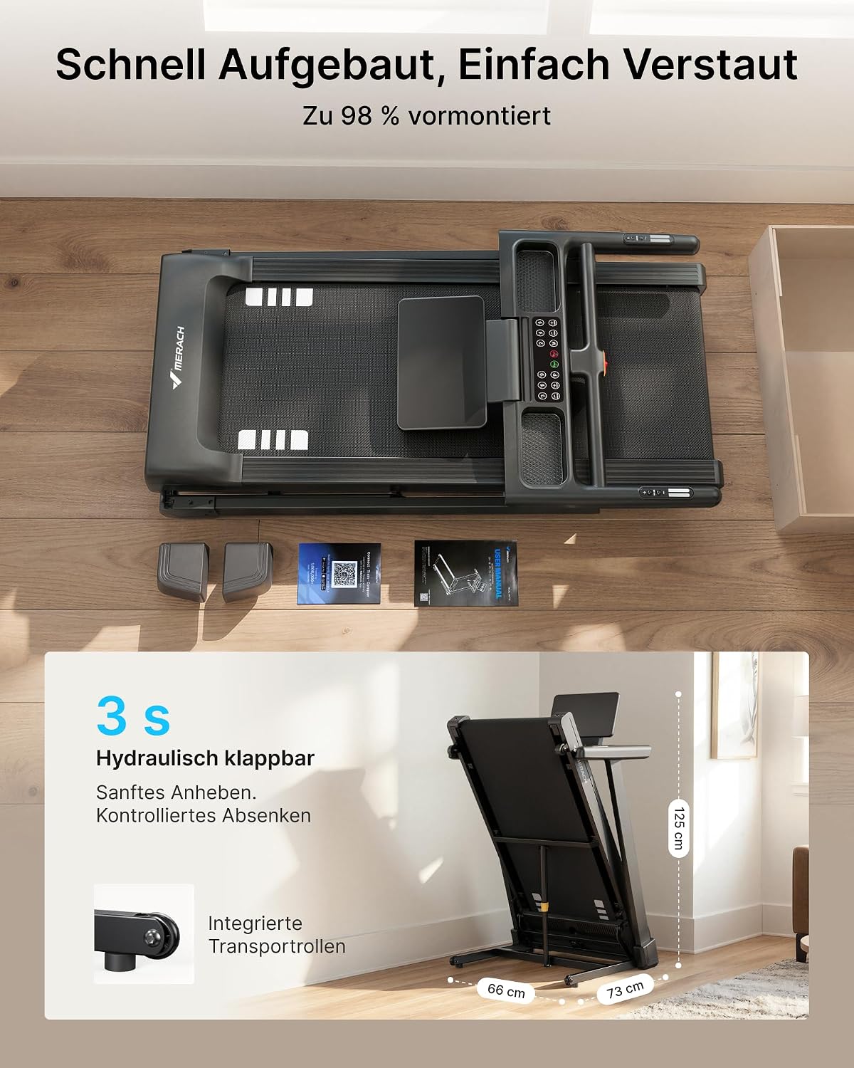 MERACH Laufband für Zuhause, 42x110CM/42x108CM Große Lauffläch,Stoßdämpfend – Bild 9