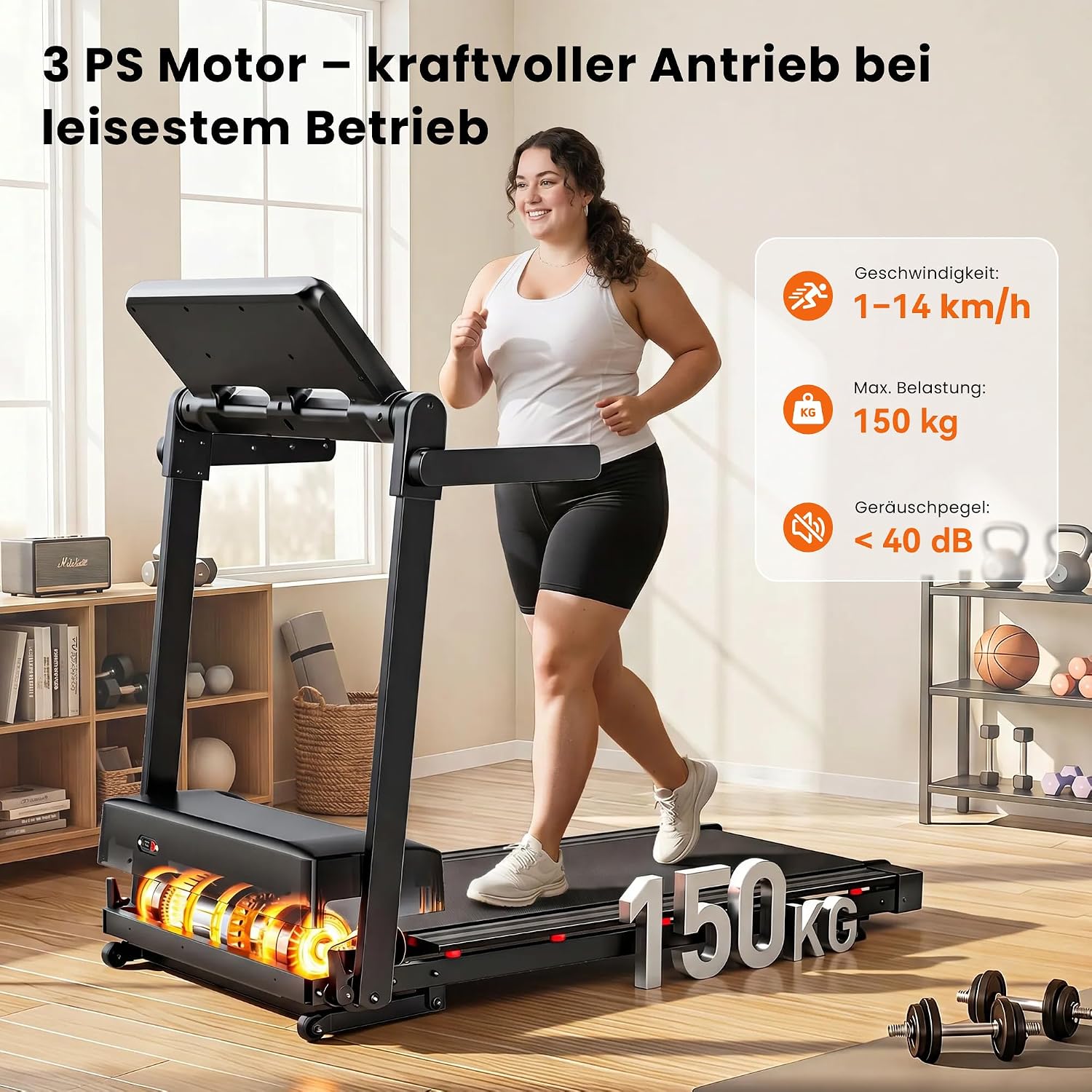 JAGJOG Laufband für Zuhause mit 15% Auto-Steigung, 1-14 km/h – Bild 7