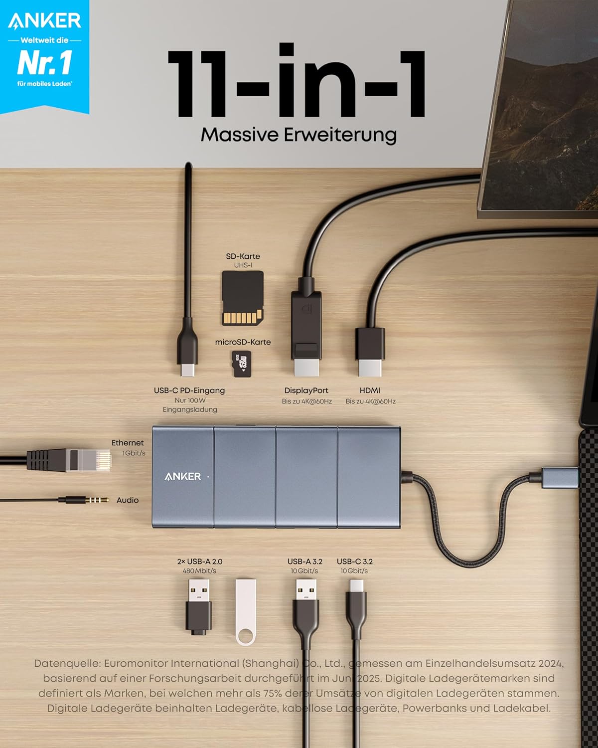 Anker 565 11-in-1 USB-C Hub, Dual-Monitor Docking-Station mit 4K@60Hz – Bild 2
