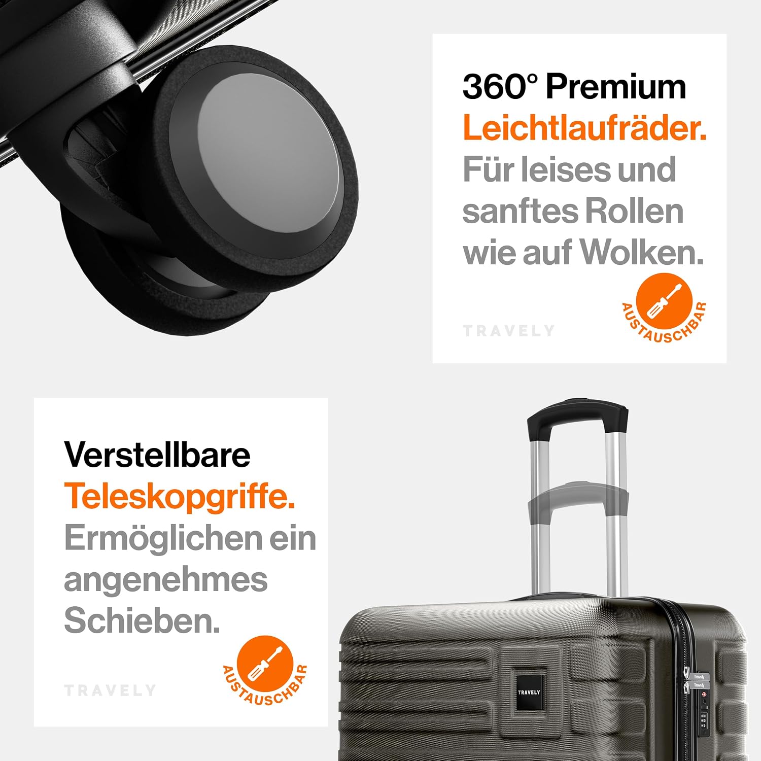 Travely Polycarbonat Koffer Set 77cm, 67cm, Handgepäck Koffer in einem Set, Sehr robuste Reisekoffer mit sanften Rollen & TSA Schloss, Reisekoffer – Bild 5