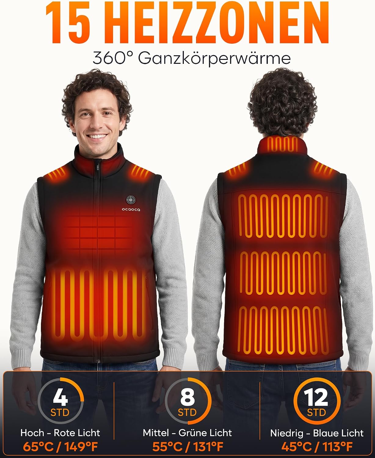 Fleece Heizweste Herren mit 16000mAh 7,4V Powerbank, Beheizte Weste – Bild 3