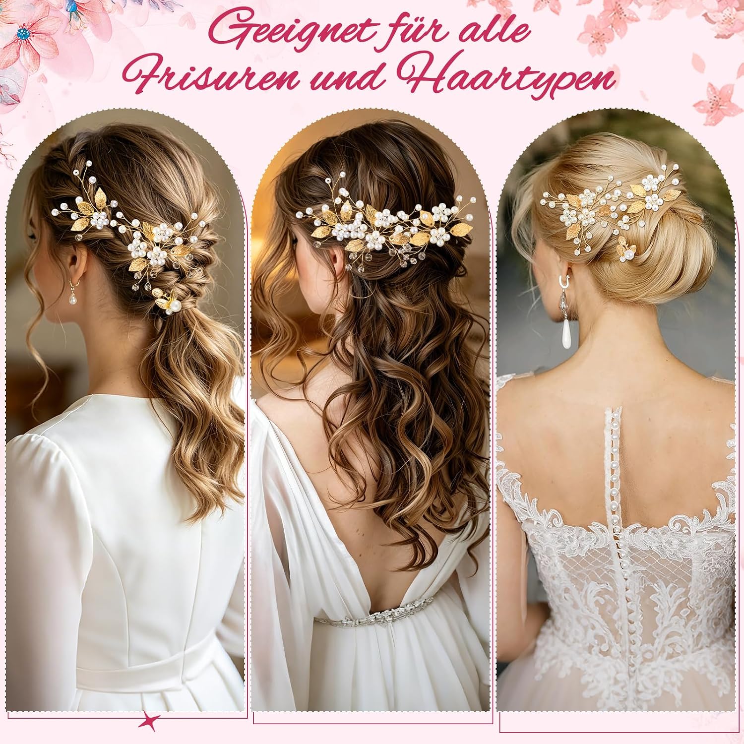Kiiwah 5 Stück Perlen Blume Haarnadeln Gold, Braut Haarschmuck Hochzeit – Bild 5