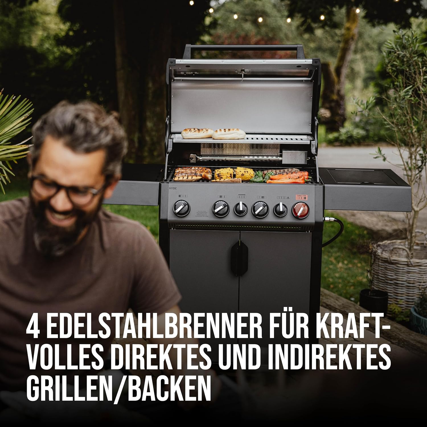 Enders® Gasgrill HYDE 4 SIKR Turbo, 4 Brenner aus Edelstahl für kraftvolles direktes und indirektes Grillen, 800 °C TURBO ZONE™, SWITCH GRID™, Infarot-Backburner und Seitenkocher, #8041 – Bild 4