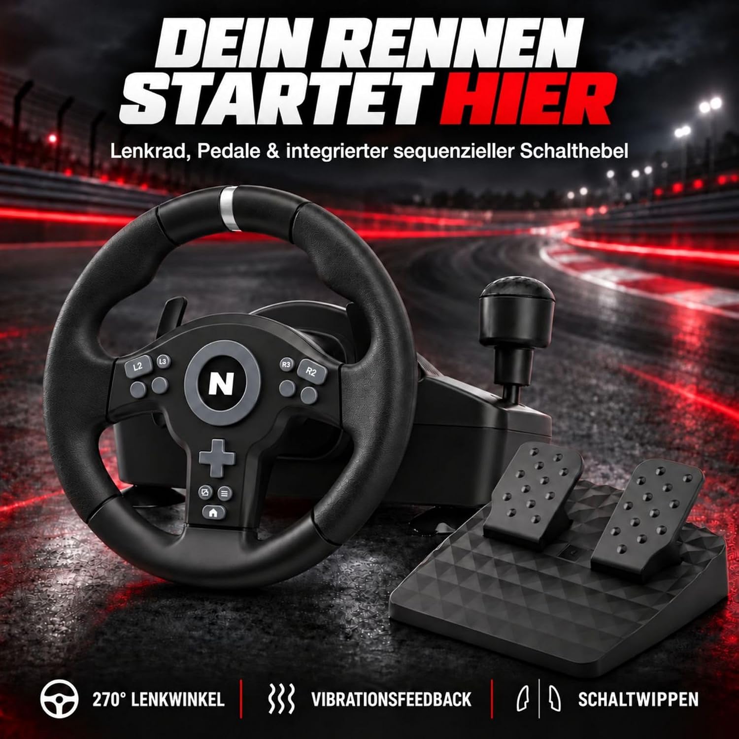 NITHO Drive Pro V200 Rennlenkrad mit Pedalen & Schalthebel für PC/PS4/Xbox – Bild 5