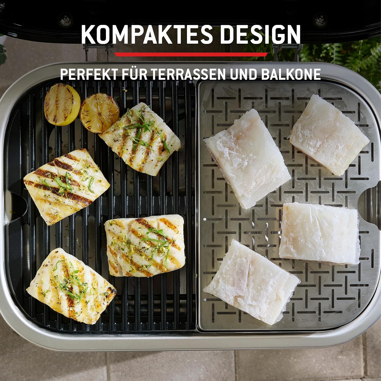 Weber Lumin Compact Tragbarer Kompakter Elektrogrill, Bis zu 315 °C, mit Deckelthermometer, Porzellanemaillierte Gusseisenroste, 43 x 32 cm Grillfläche, Schwarz (1502044) – Bild 8