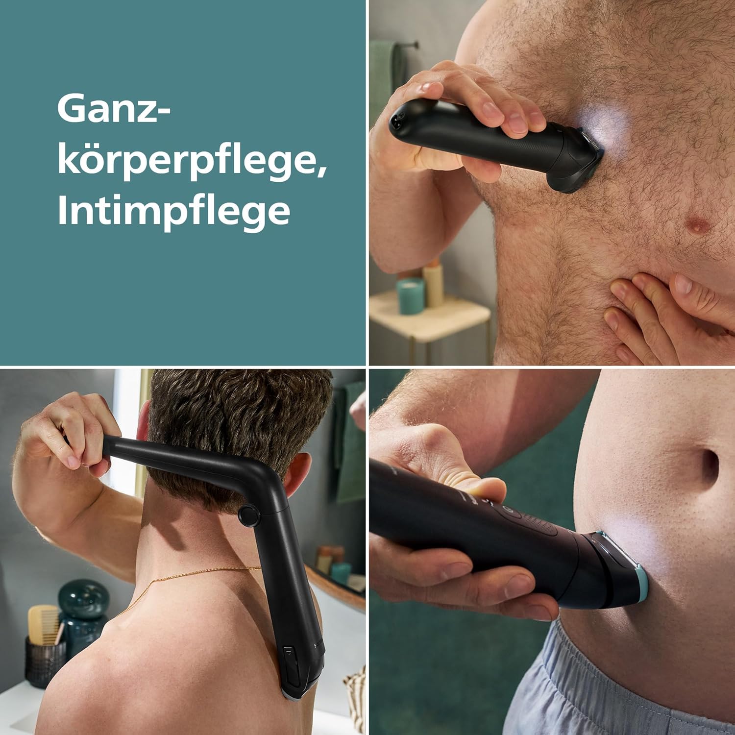 Philips Bodygroom Series 7000 – Trimmer für Männer, flexiblem 2D-Scherkopf Dreifachschutz -austauschbare Scherköpfe, Nutzung im Intimbereich, 100% duschfest, 120 Min. Laufzeit, Modell BG7480/15 – Bild 2