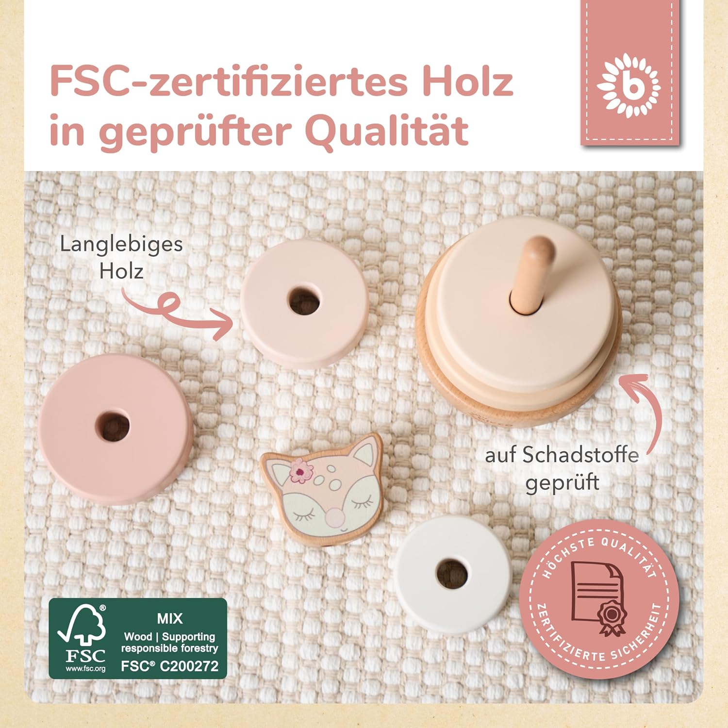 Bieco Stapelturm REH Ella | Holz FSC® | 19 cm | Steckspielzeug ab 1 Jahr – Bild 5