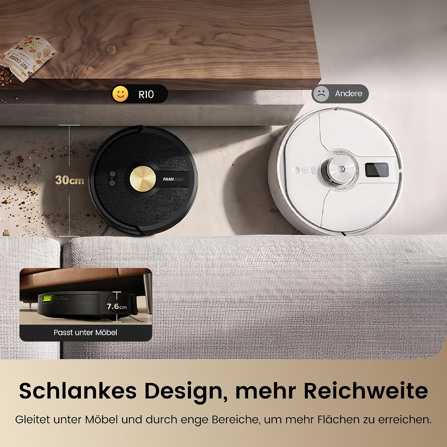 FAMIVAC R10 Saugroboter mit Wischfunktion 3-in-1, 6000pa & 160mins Laufzeit – Bild 6
