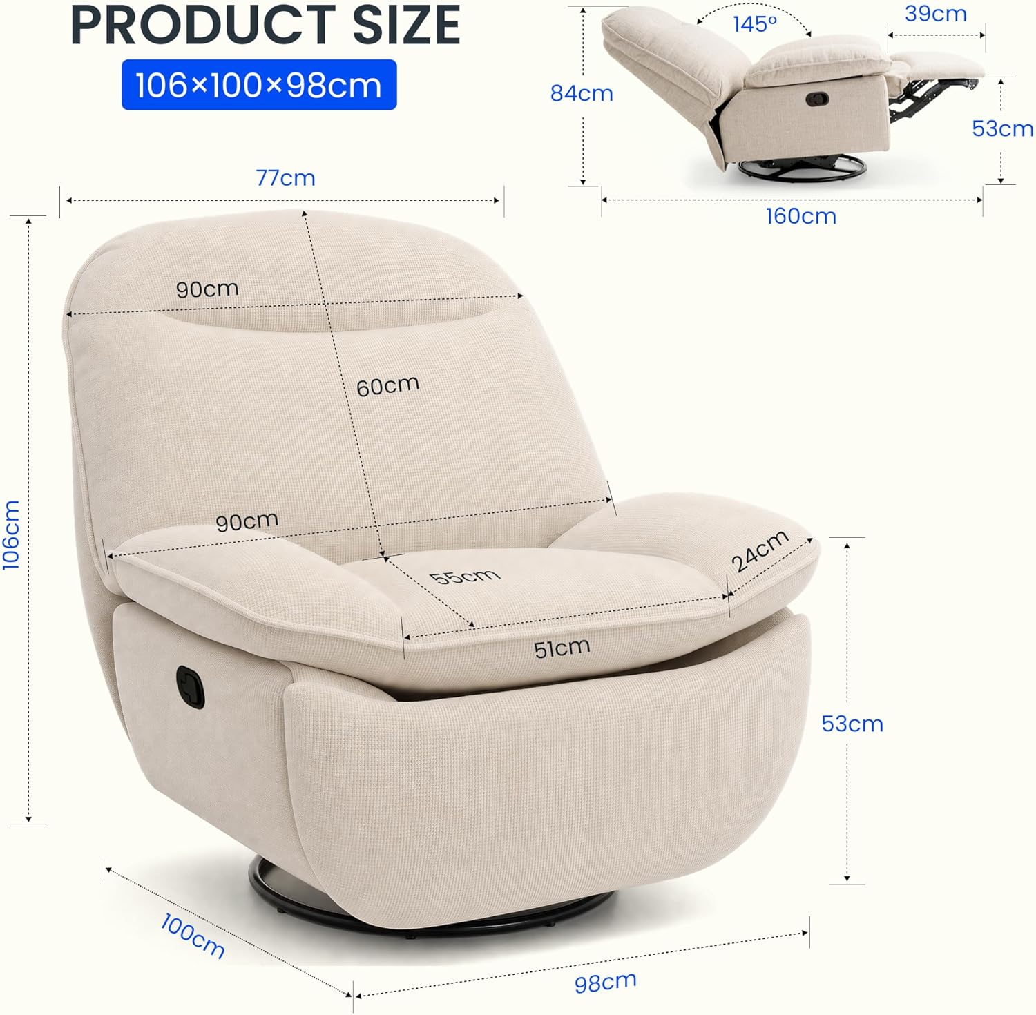 FLEXISPOT Relaxsessel, Drehsessel, Fernsehsessel XC6 OVAL – Bild 2