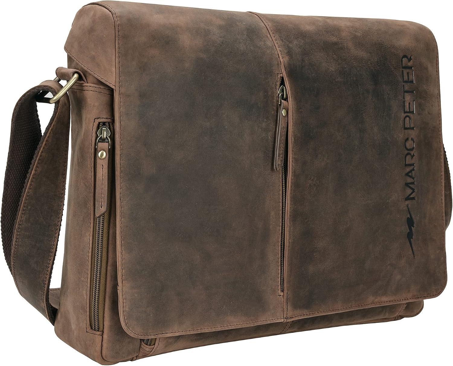 Marc Peter® Bergen leder Umhängetasche für Herren und Damen | 15.6 Zoll Laptoptasche | Aktentasche aus echtem Büffelleder – Bild 5