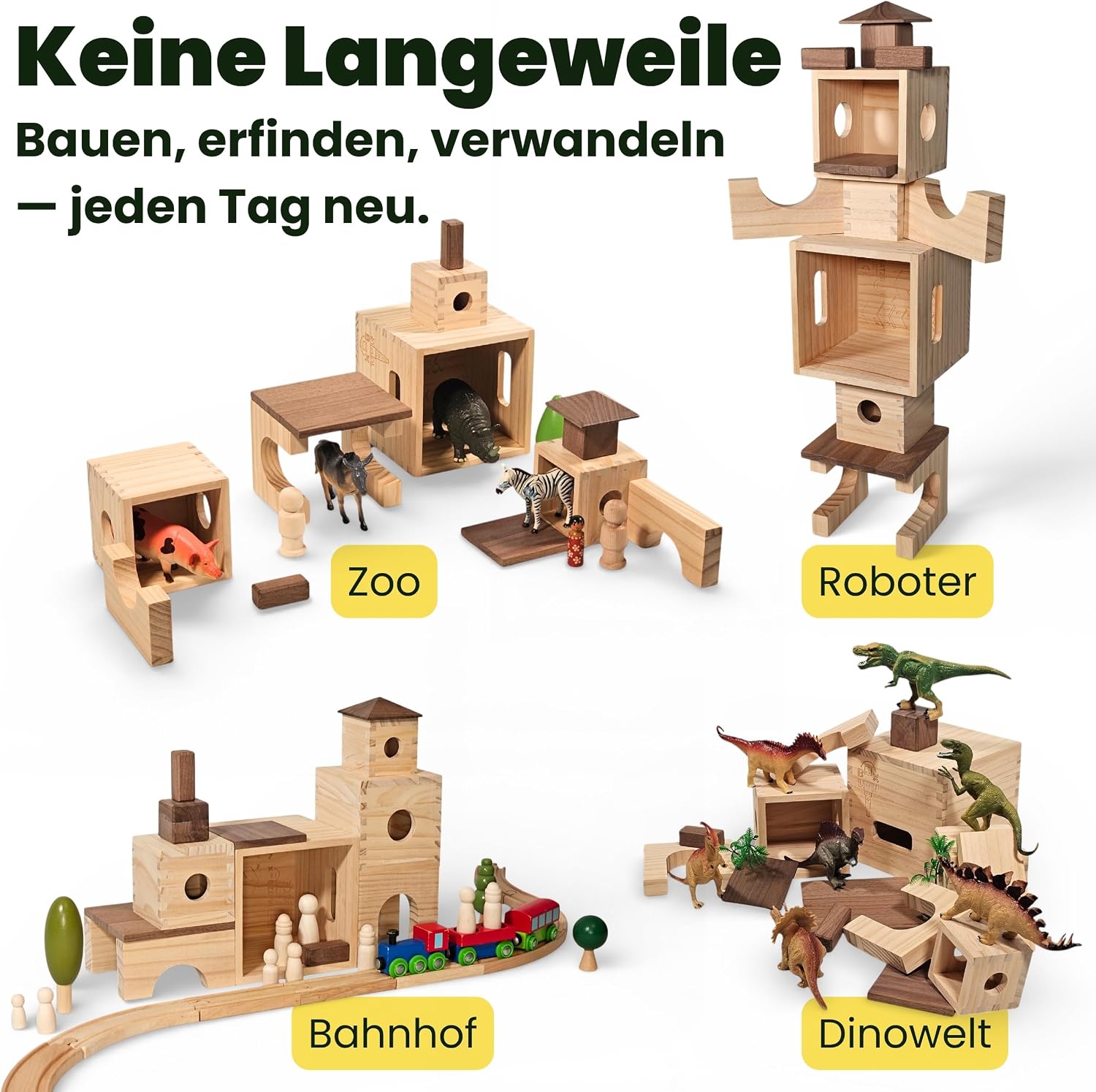 MATZBOX S-Box Montessori Kreativspielzeug aus Holzbausteinen – mitwachsendes Premium Holzspielzeug von 1 bis 7 Jahren – vielseitige Holzklötze & Boxen für freies Spielen – nachhaltiges Geschenk – Bild 3