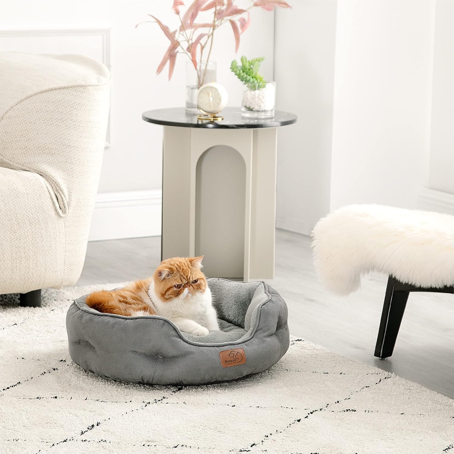 BEDSURE Katzenbett waschbar Rund Katzen Bettchen, 51x48x15cm – Bild 7